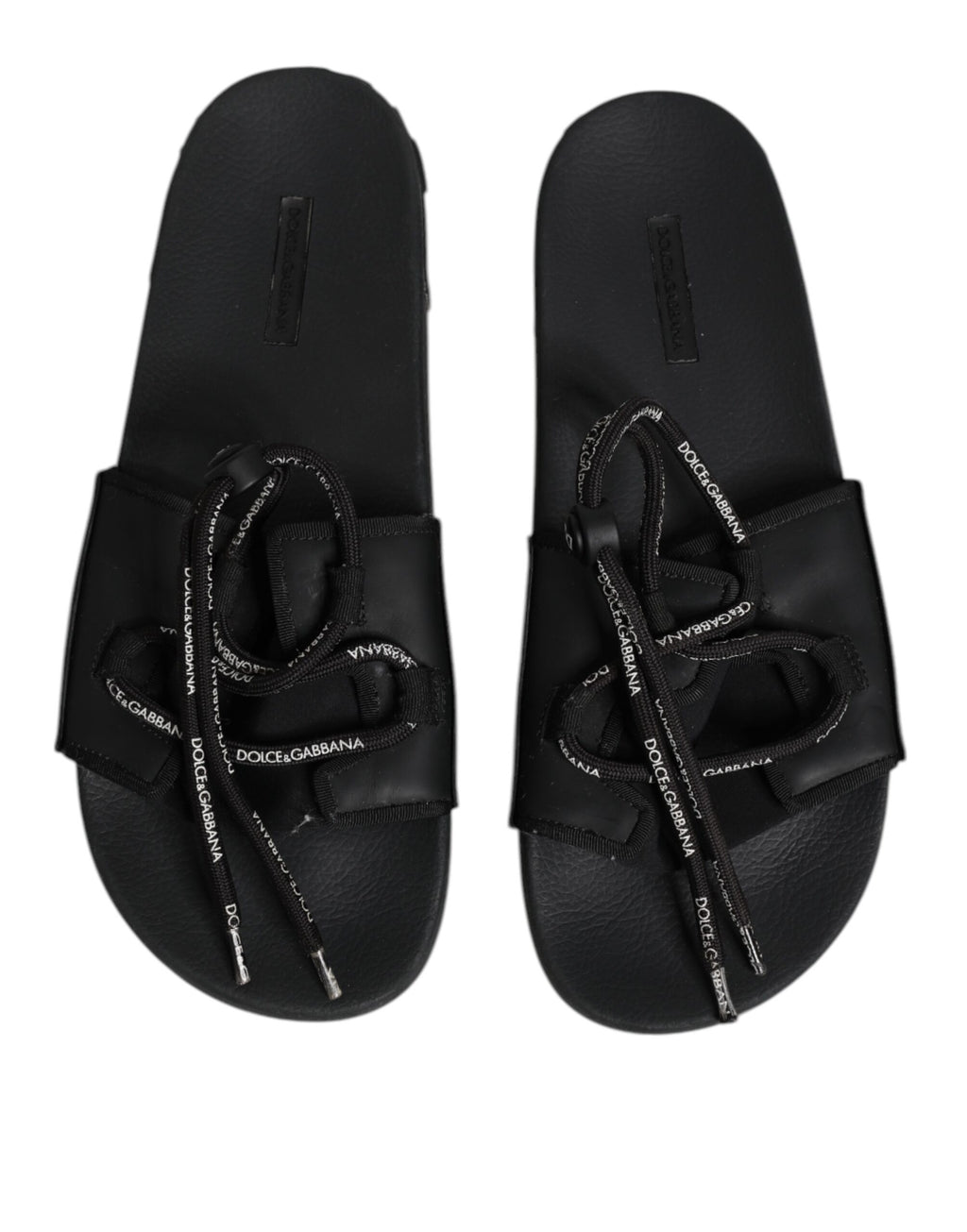 Dolce & Gabbana Black Cotton Slides Flats Men Beachwear Shoes