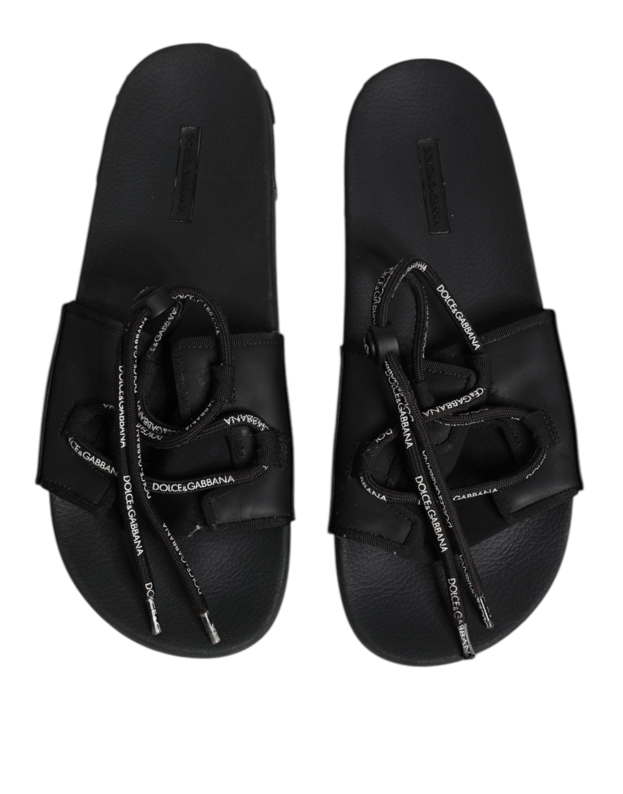 Dolce & Gabbana Black Cotton Slides Flats Men Beachwear Shoes