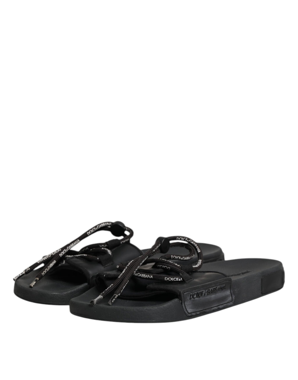 Dolce & Gabbana Black Cotton Slides Flats Men Beachwear Shoes