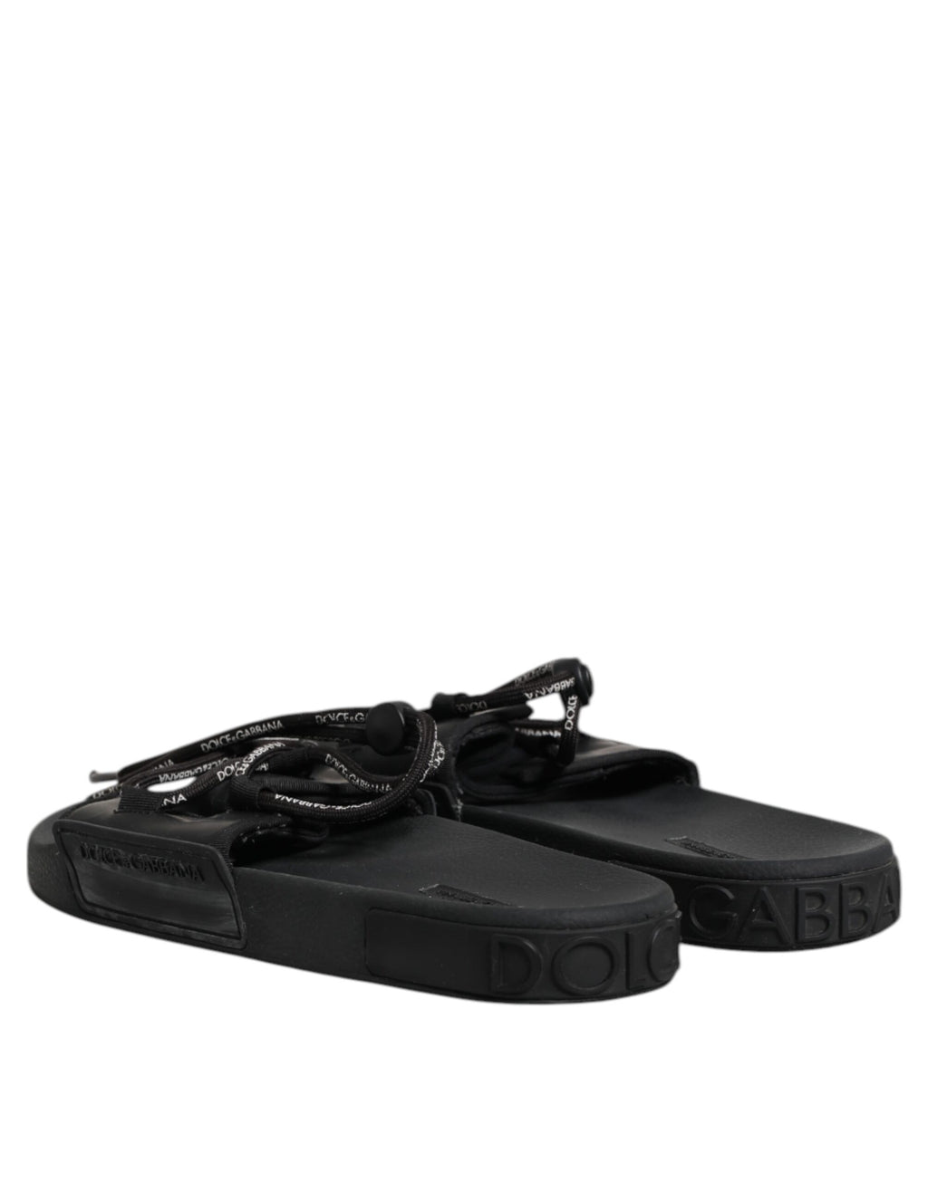 Dolce & Gabbana Black Cotton Slides Flats Men Beachwear Shoes