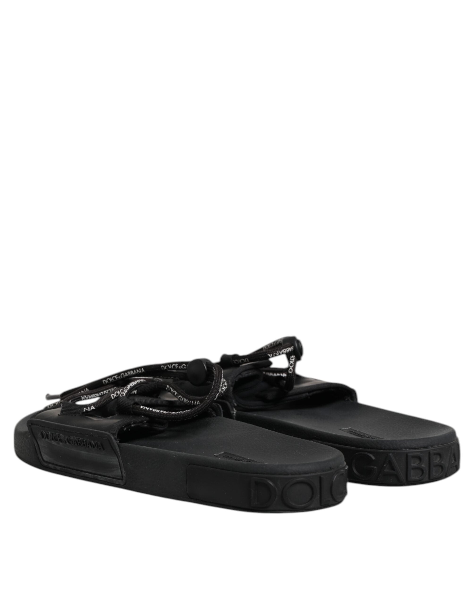 Dolce & Gabbana Black Cotton Slides Flats Men Beachwear Shoes