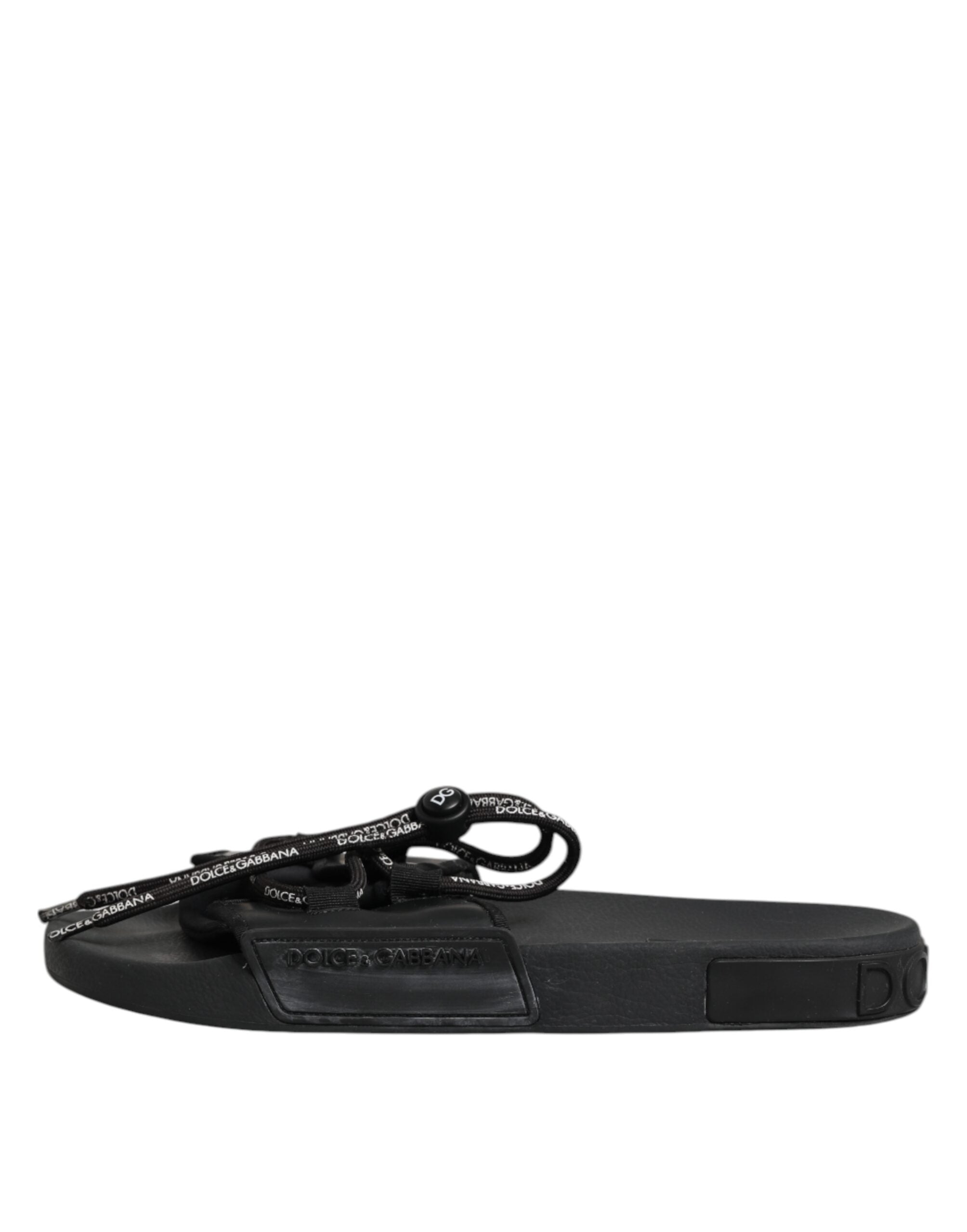 Dolce & Gabbana Black Cotton Slides Flats Men Beachwear Shoes