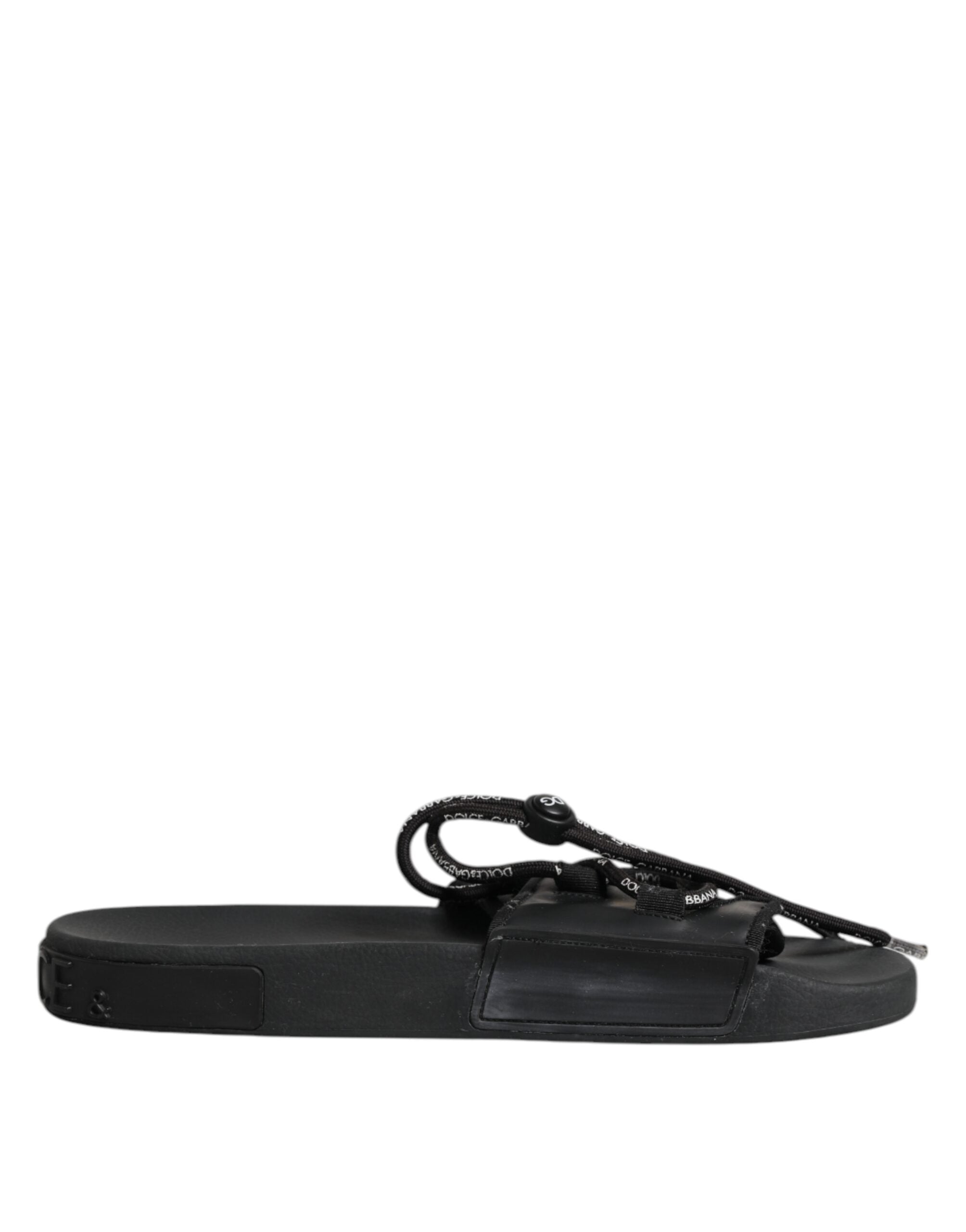 Dolce & Gabbana Black Cotton Slides Flats Men Beachwear Shoes