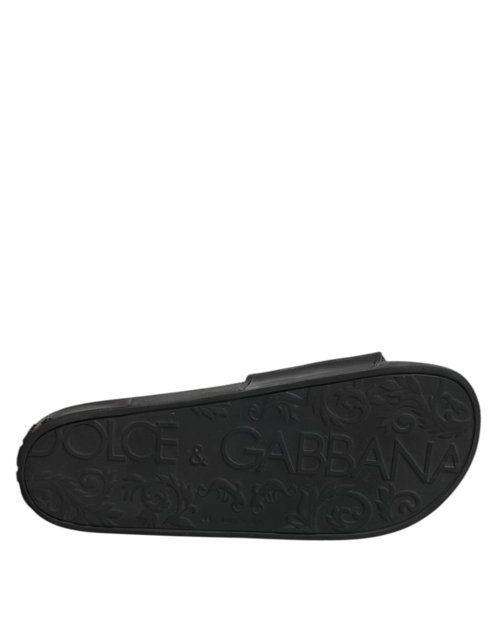 Dolce & Gabbana Black Cotton Slides Flats Men Beachwear Shoes
