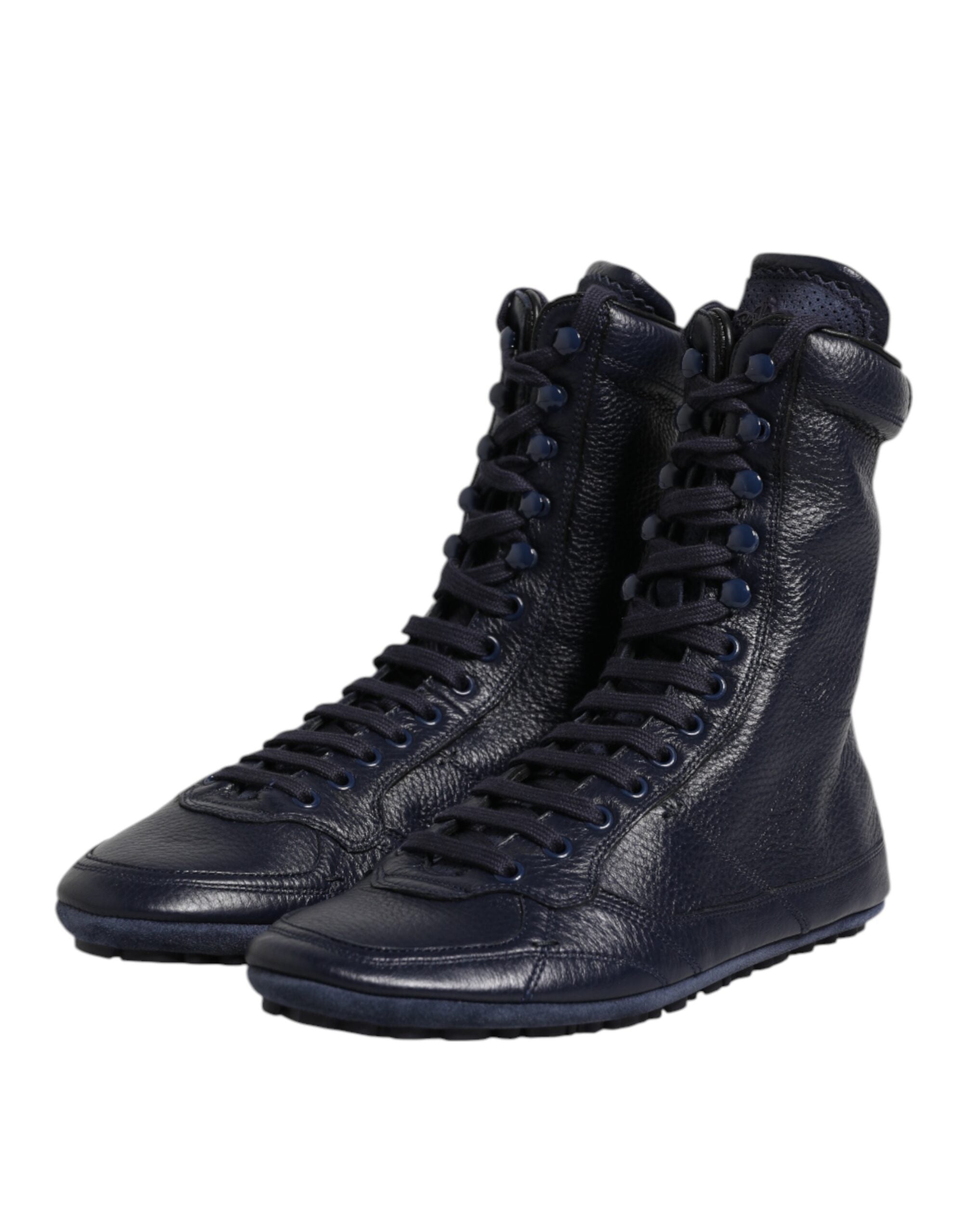 Dolce & Gabbana Dark Blue Leather KING High Top Sneakers Shoes