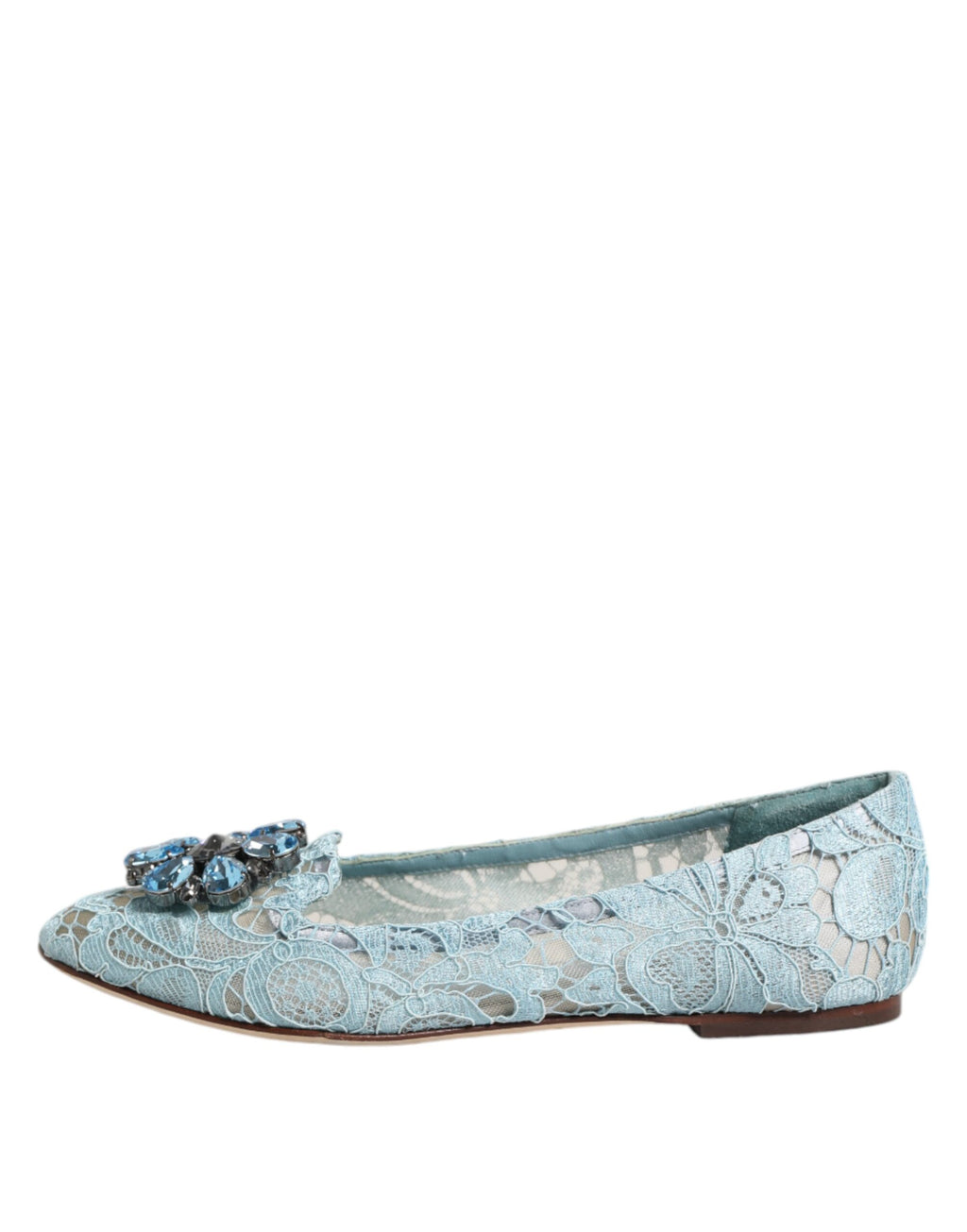 Dolce & Gabbana Blue Lace Crystal Ballet Flats Loafers Shoes