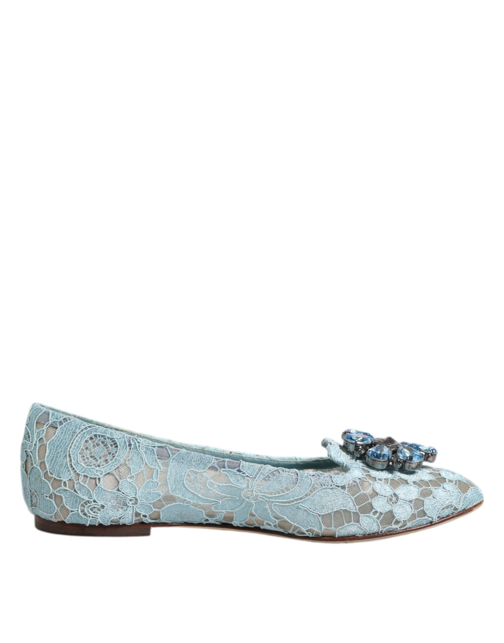 Dolce & Gabbana Blue Lace Crystal Ballet Flats Loafers Shoes