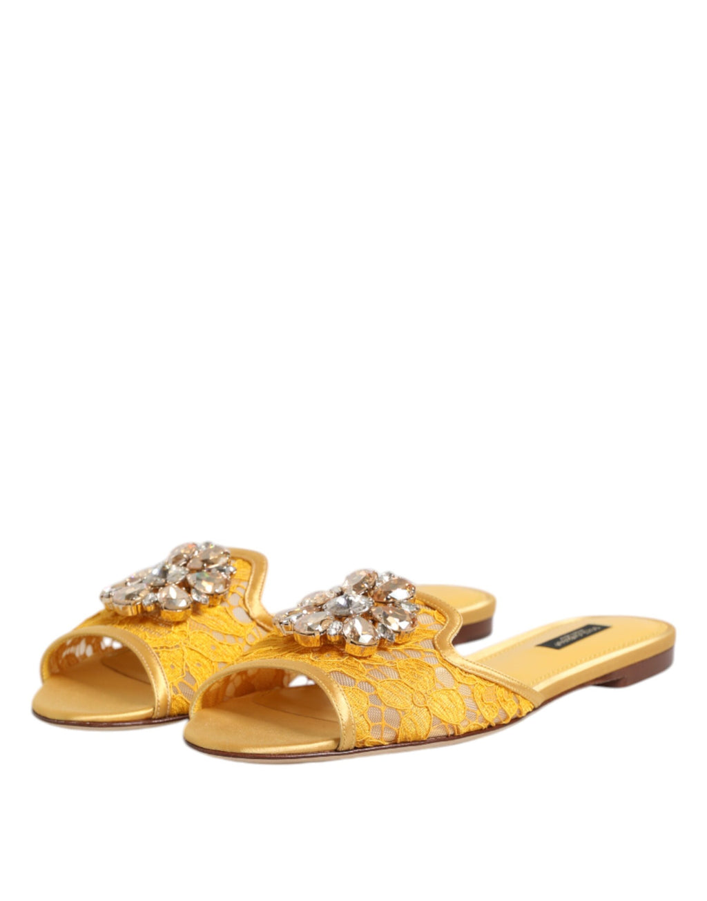 Dolce & Gabbana Yellow Taormina Slides Crystals Flats Shoes