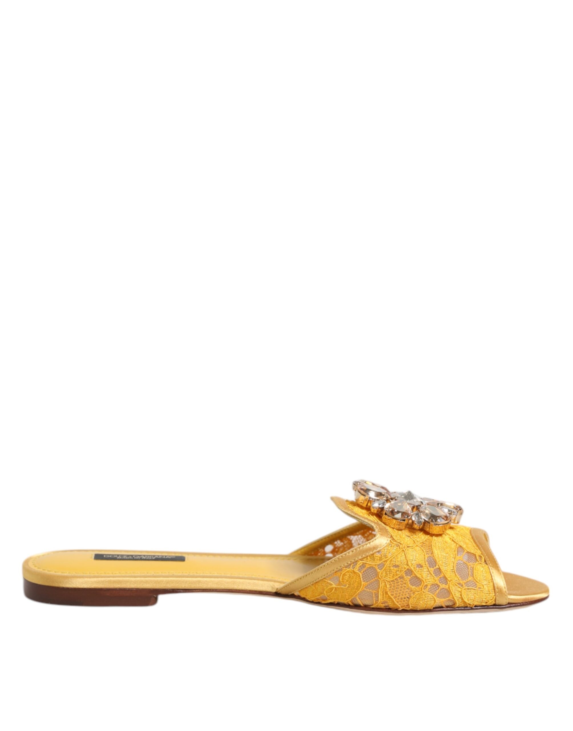 Dolce & Gabbana Yellow Taormina Slides Crystals Flats Shoes