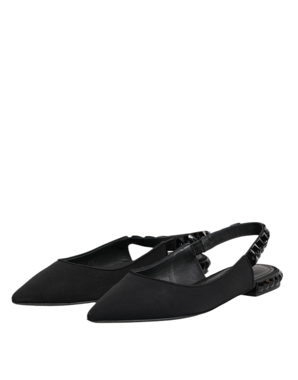 Dolce & Gabbana Black Crystal Charmeuse Slingback Shoes