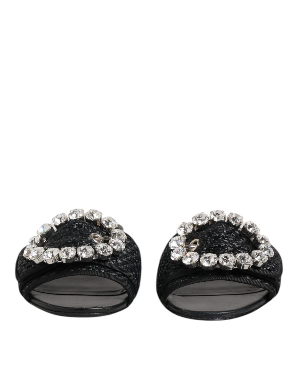 Dolce & Gabbana Black Slides Crystals Flats Sandals Shoes