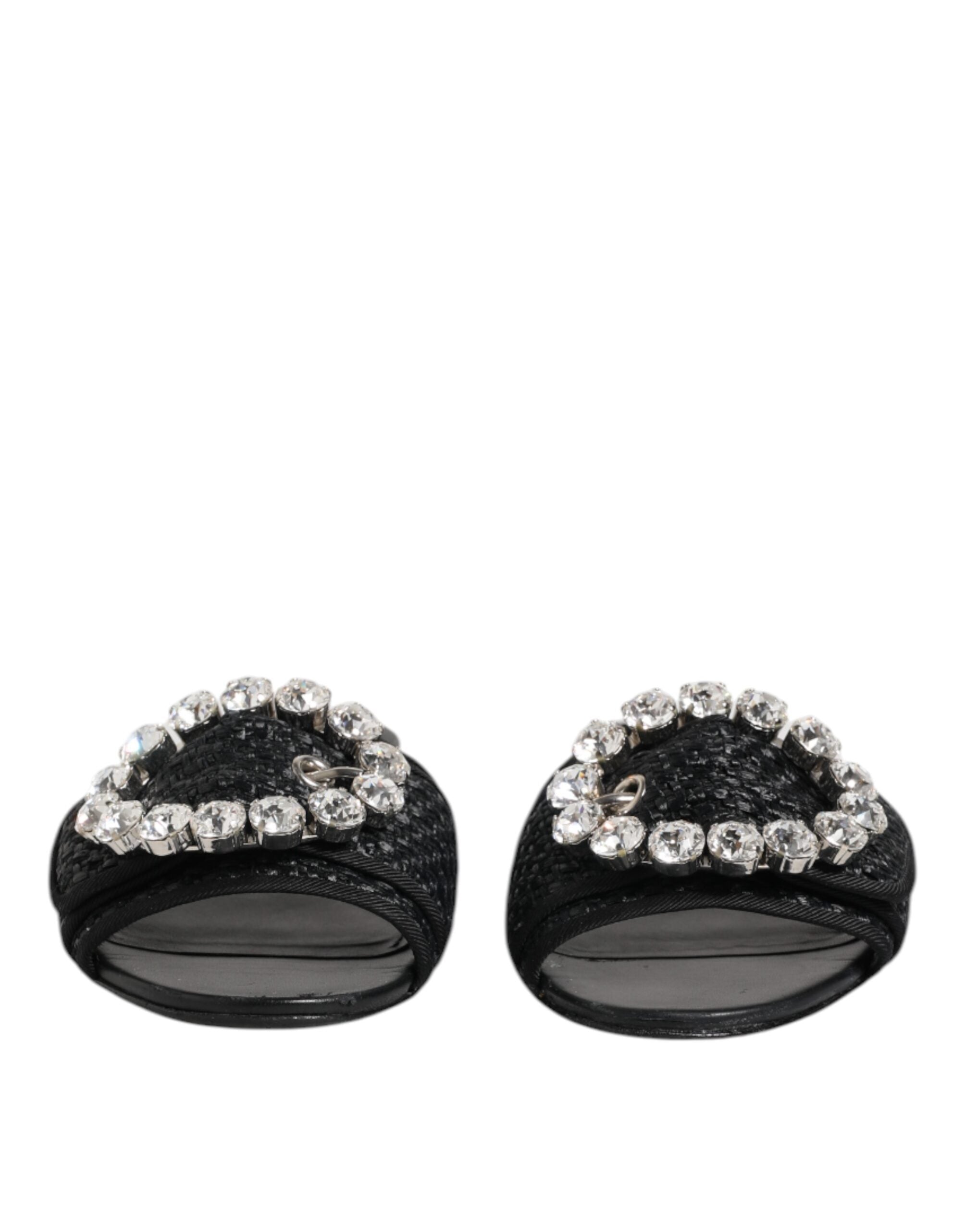 Dolce & Gabbana Black Slides Crystals Flats Sandals Shoes