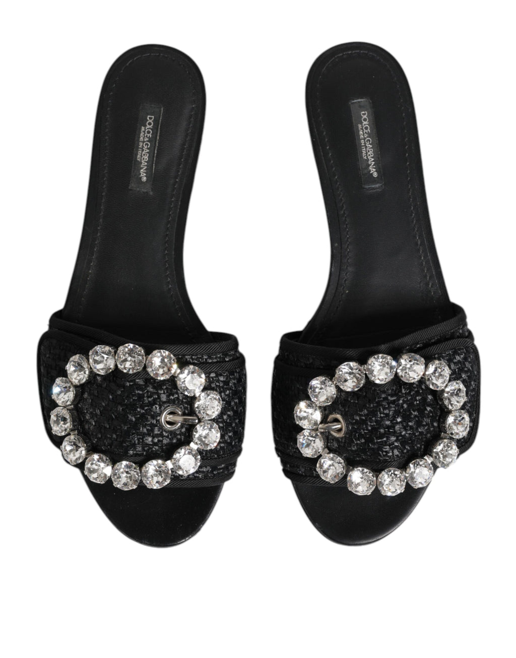 Dolce & Gabbana Black Slides Crystals Flats Sandals Shoes