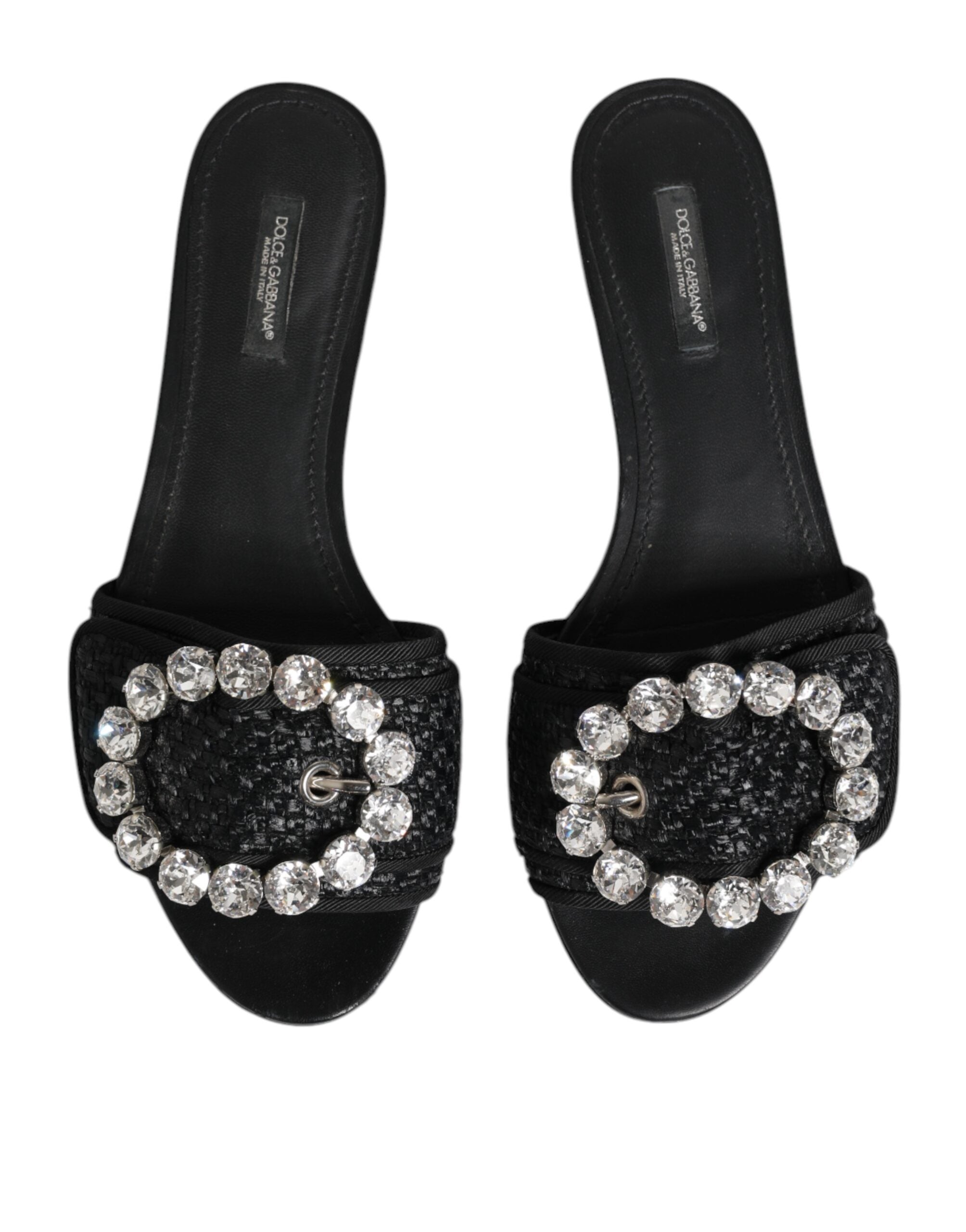 Dolce & Gabbana Black Slides Crystals Flats Sandals Shoes