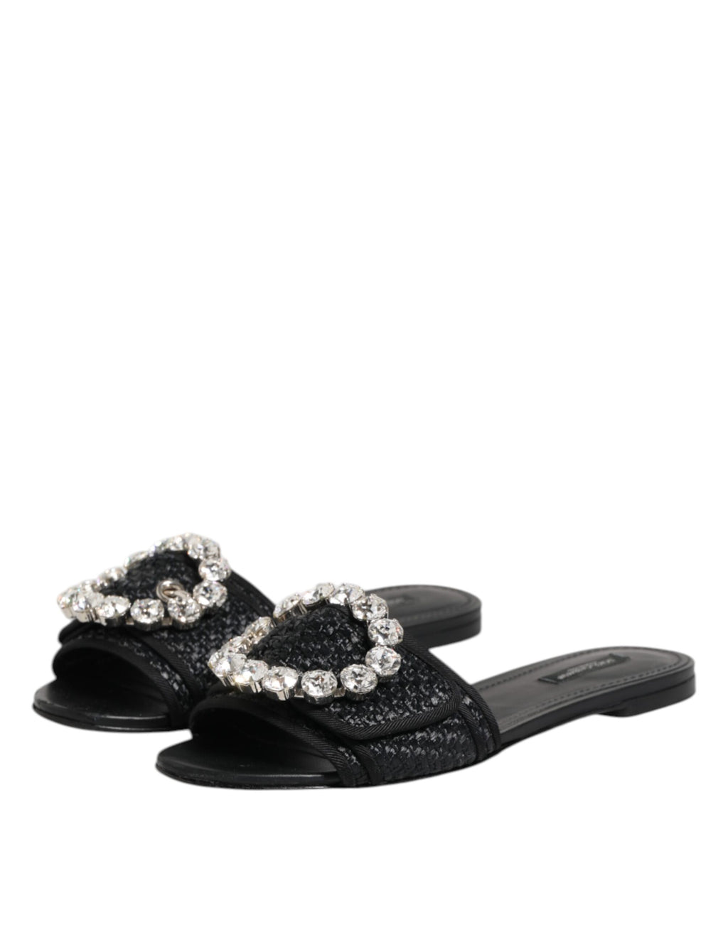 Dolce & Gabbana Black Slides Crystals Flats Sandals Shoes