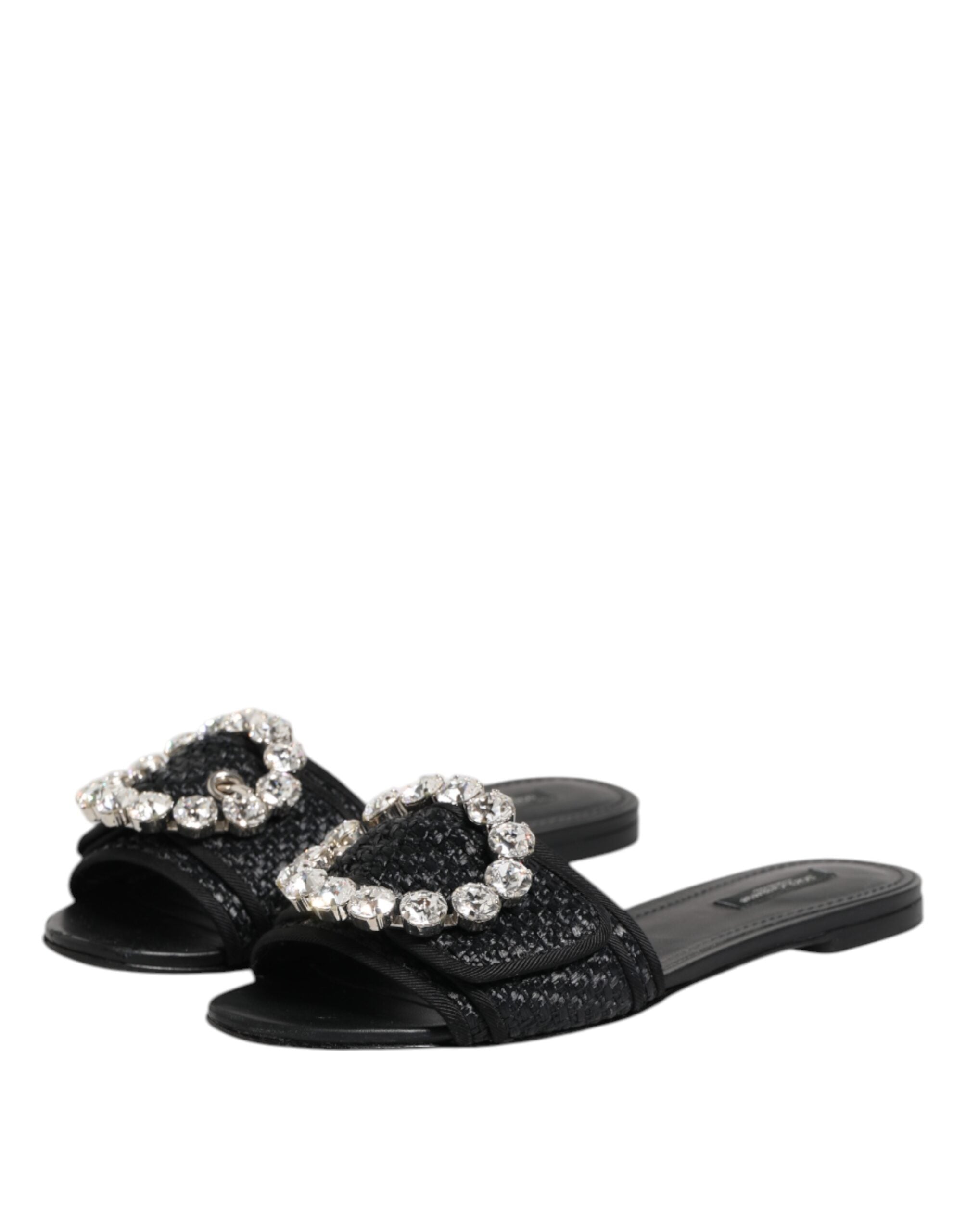 Dolce & Gabbana Black Slides Crystals Flats Sandals Shoes