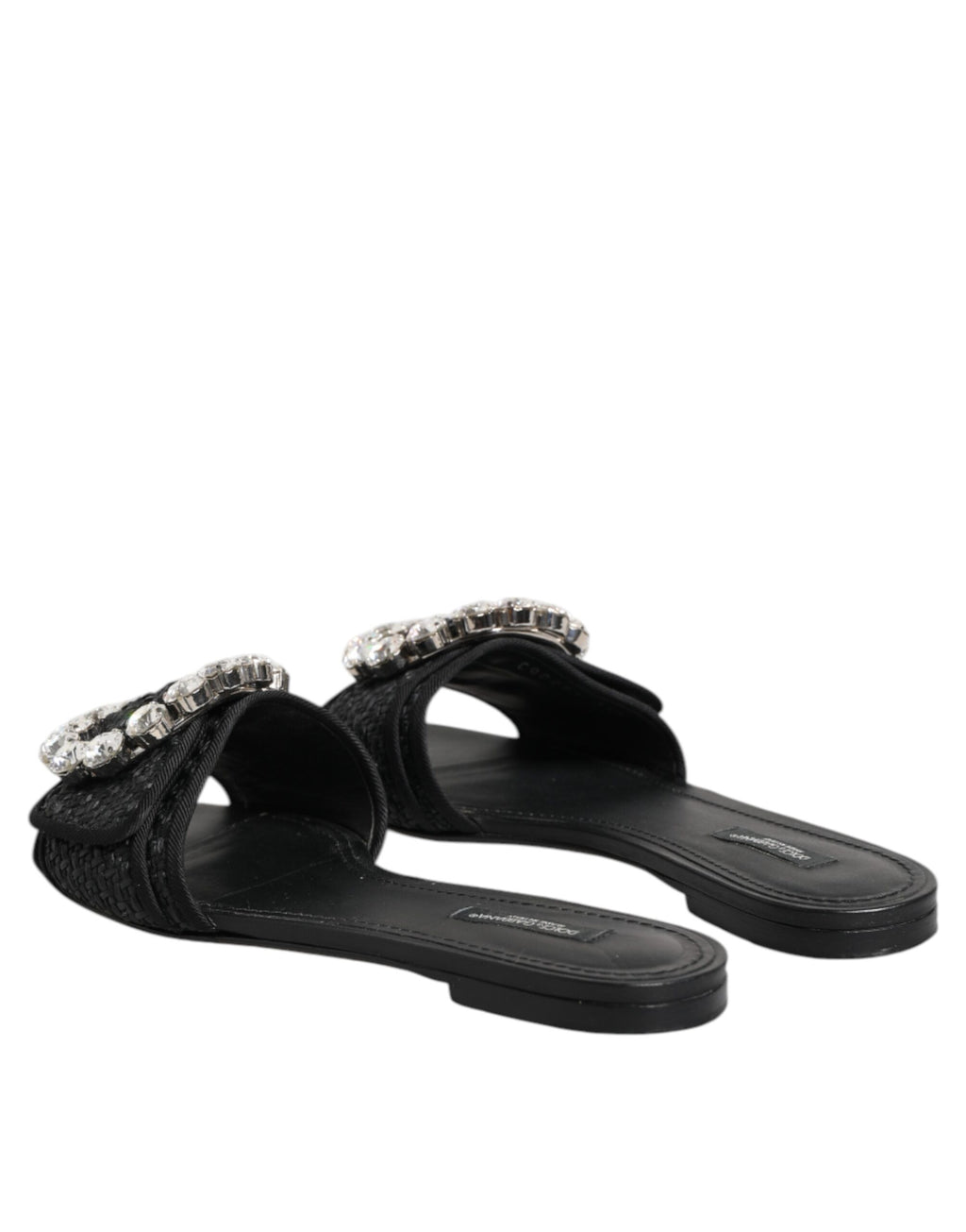 Dolce & Gabbana Black Slides Crystals Flats Sandals Shoes