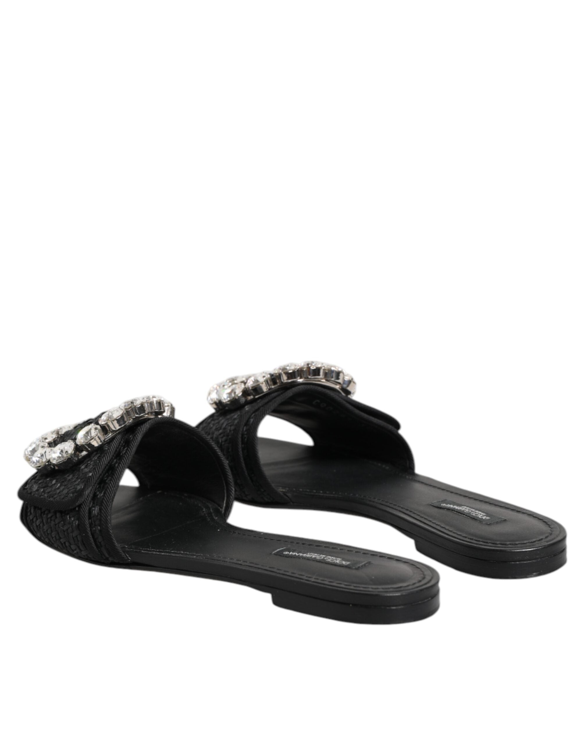 Dolce & Gabbana Black Slides Crystals Flats Sandals Shoes