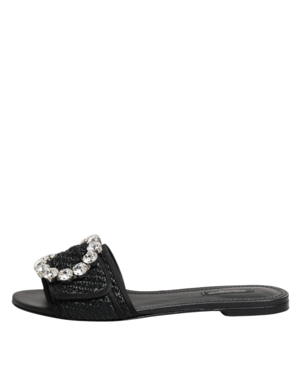 Dolce & Gabbana Black Slides Crystals Flats Sandals Shoes