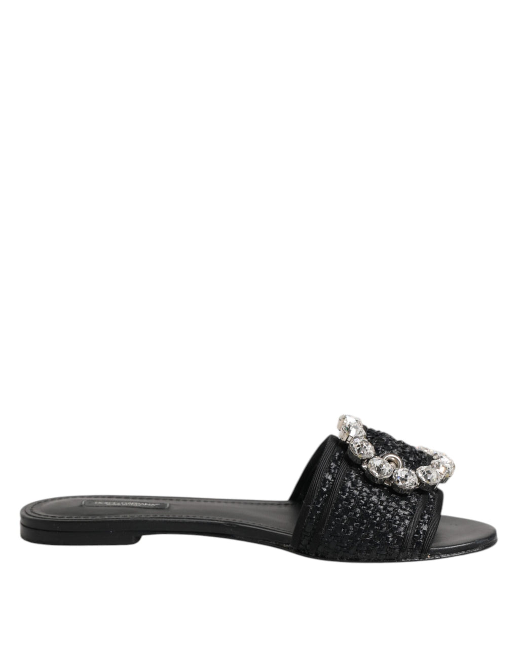 Dolce & Gabbana Black Slides Crystals Flats Sandals Shoes