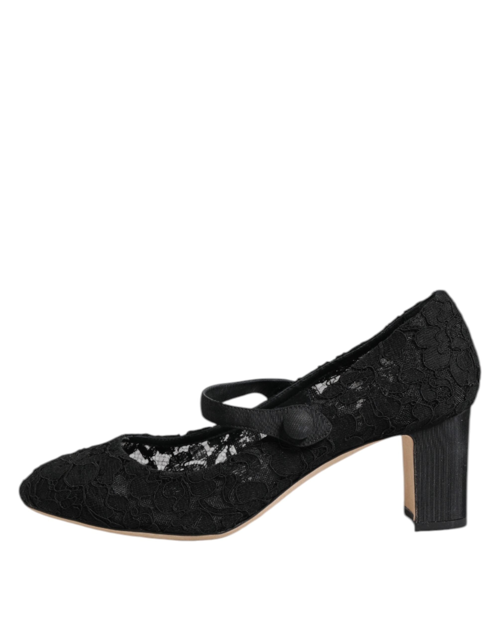 Dolce & Gabbana Black Mary Jane Taormina Lace Pumps Shoes