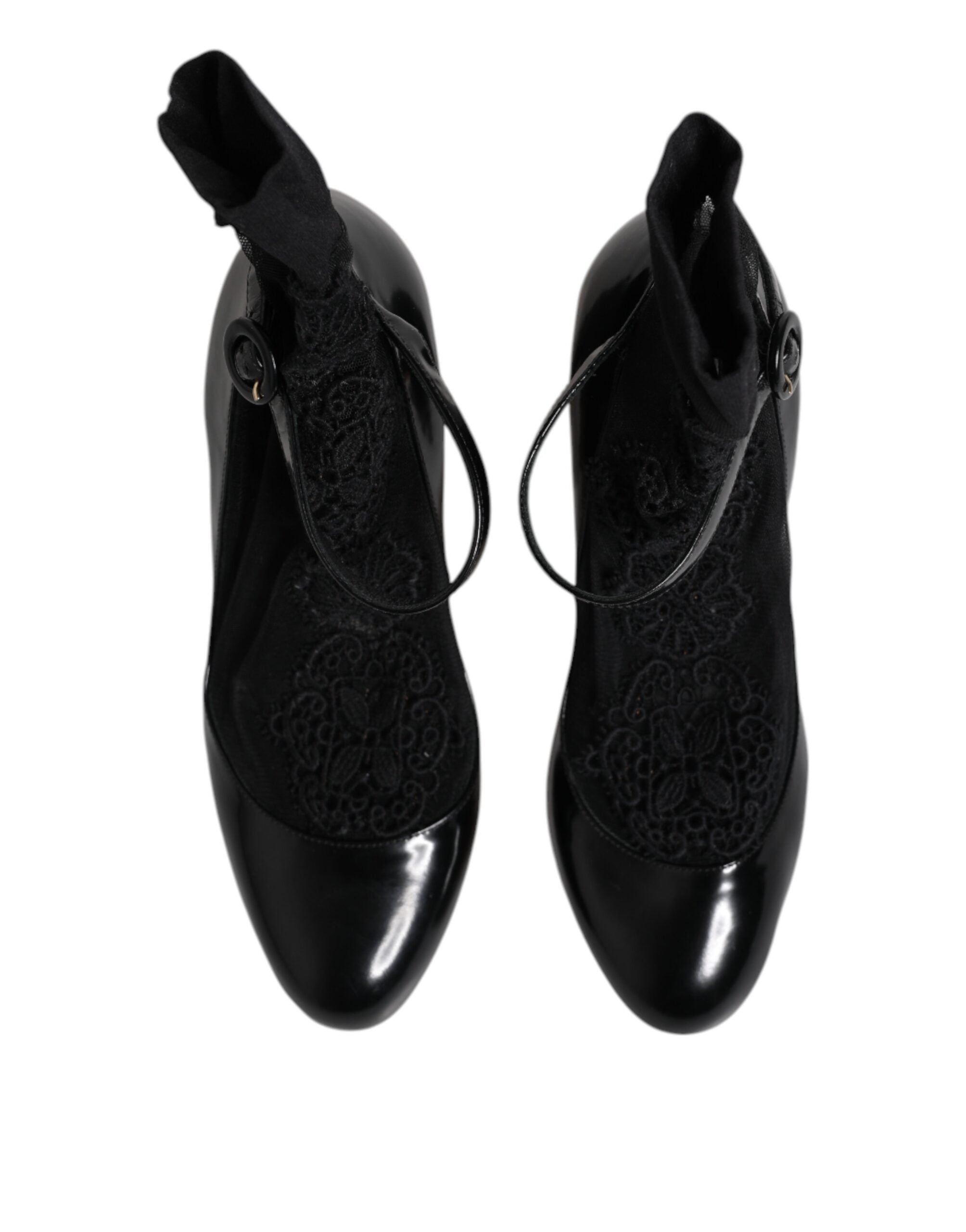 Dolce & Gabbana Black Leather Lace Socks Heels Pumps Shoes