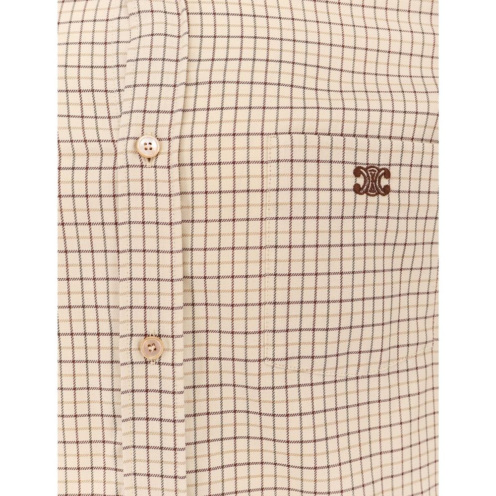 Celine Logo-Embroidered Checked Cotton Shirt