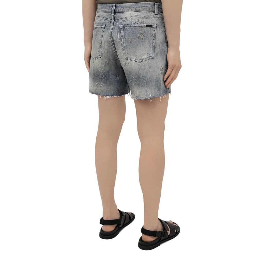 Saint Laurent Denim Destroyed California Shorts