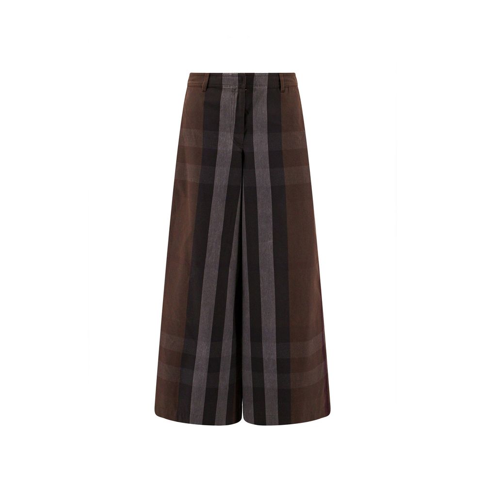 Burberry Checked Wide Leg Canvas Pants