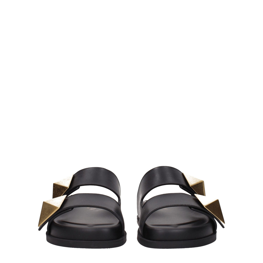 Valentino Garavani Black Leather Slippers Sandals