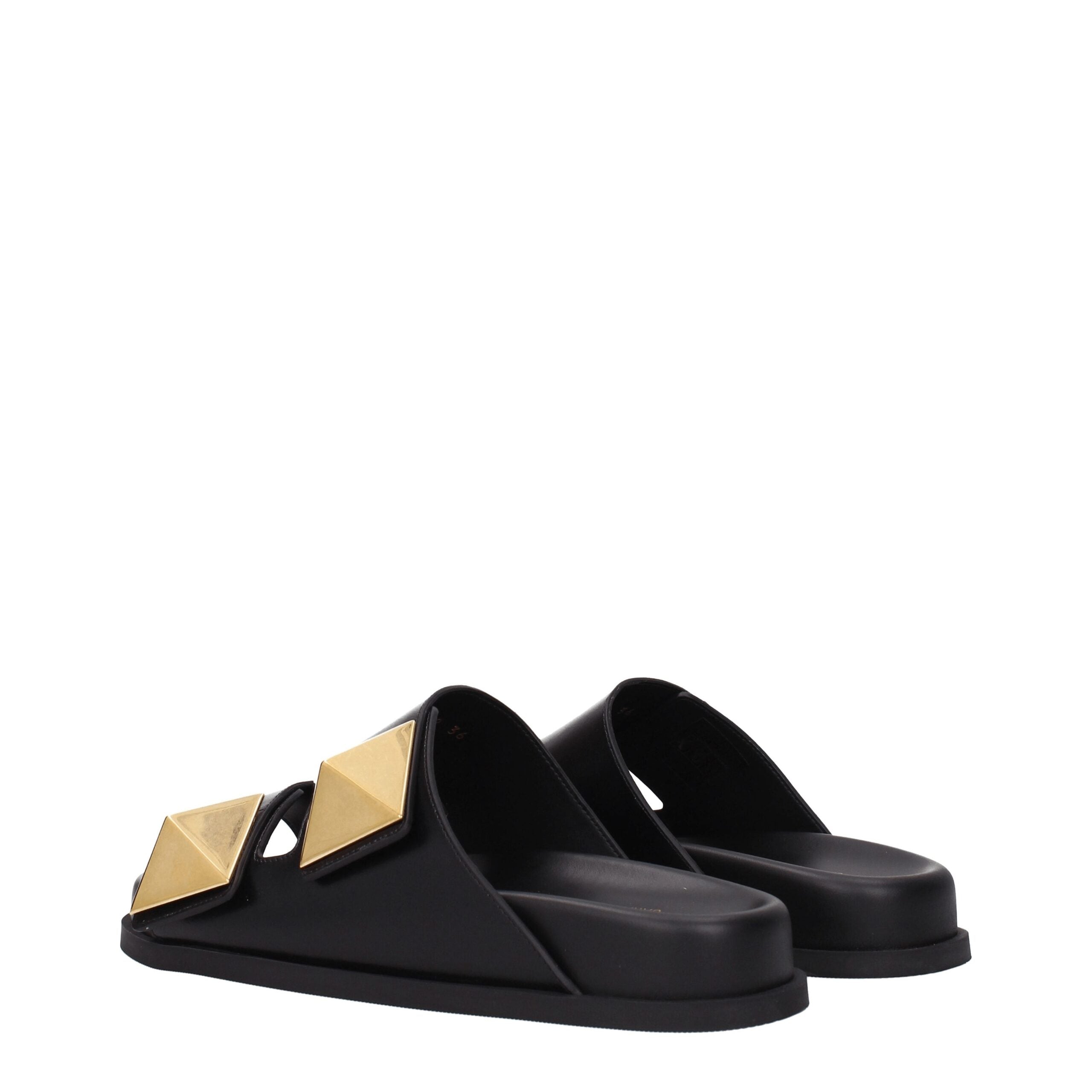 Valentino Garavani Black Leather Slippers Sandals