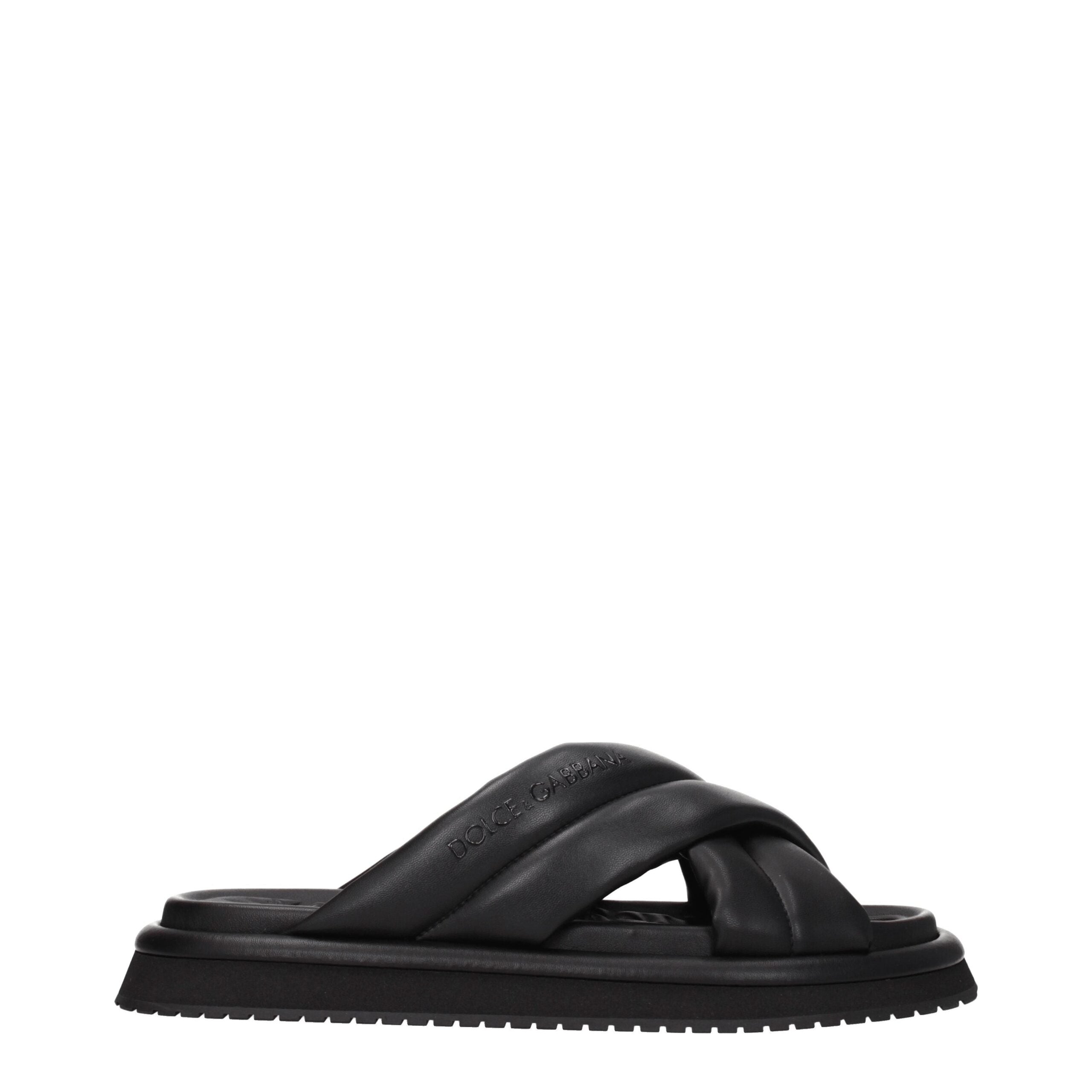Dolce & Gabbana Black Leather Slippers Sandals