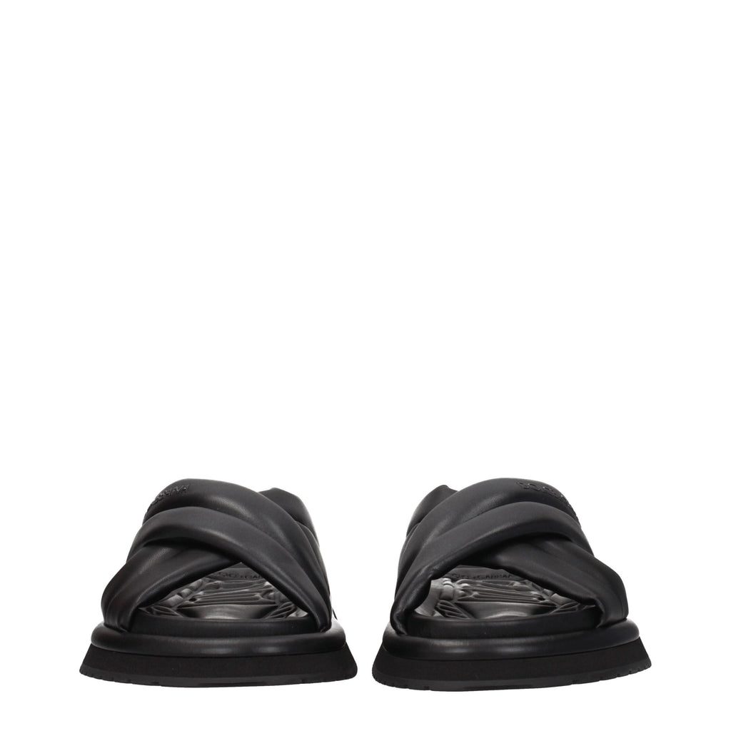 Dolce & Gabbana Black Leather Slippers Sandals