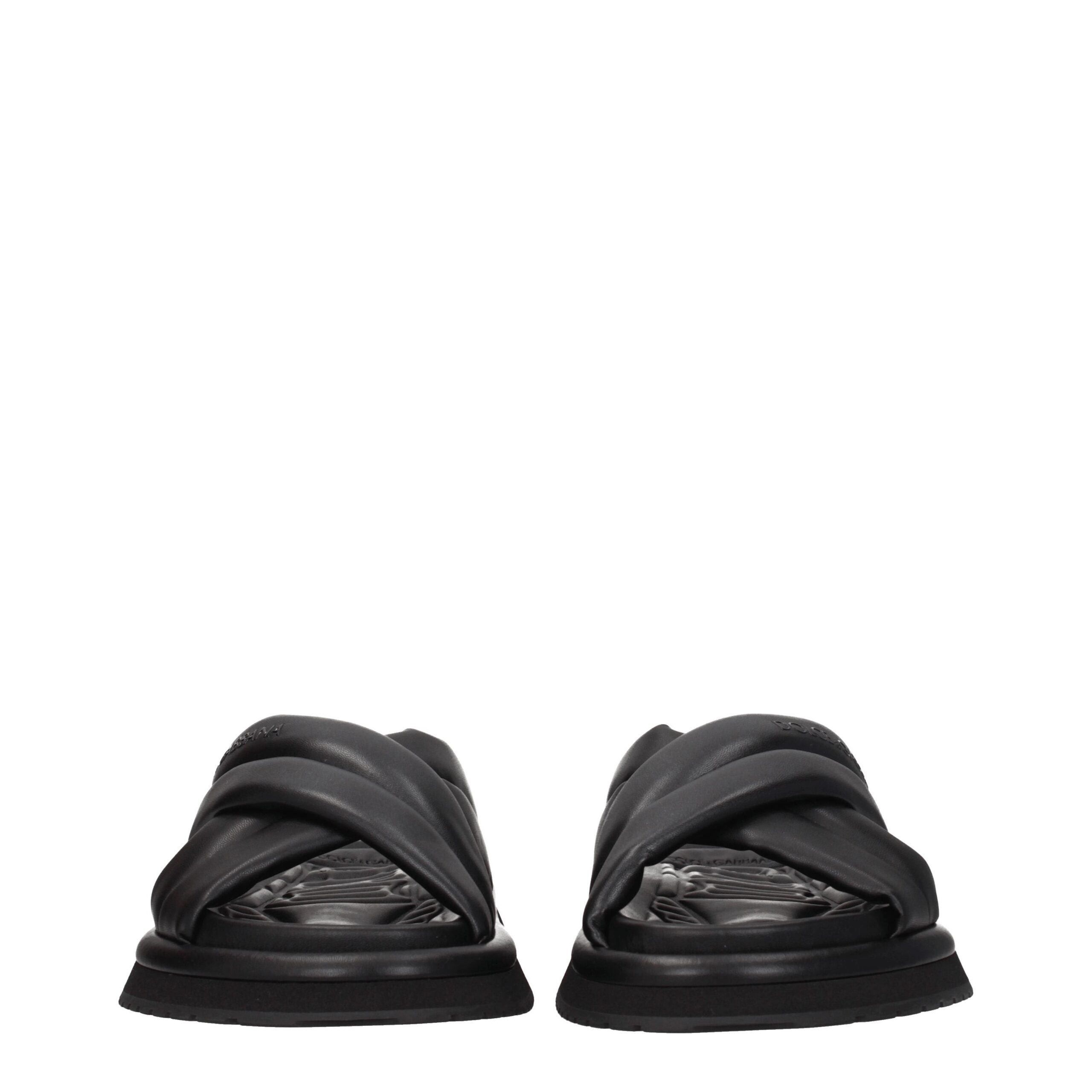 Dolce & Gabbana Black Leather Slippers Sandals