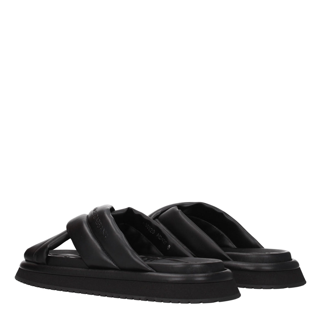 Dolce & Gabbana Black Leather Slippers Sandals