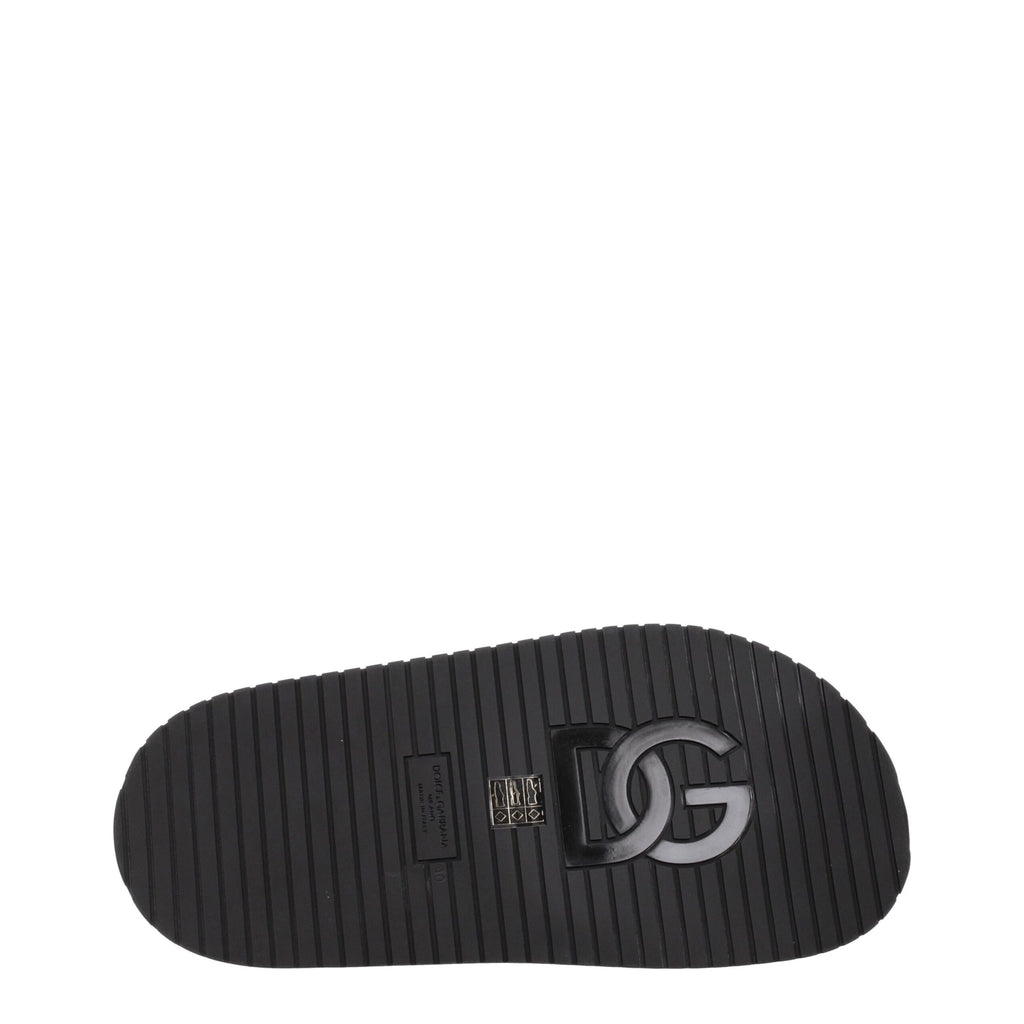 Dolce & Gabbana Black Leather Slippers Sandals