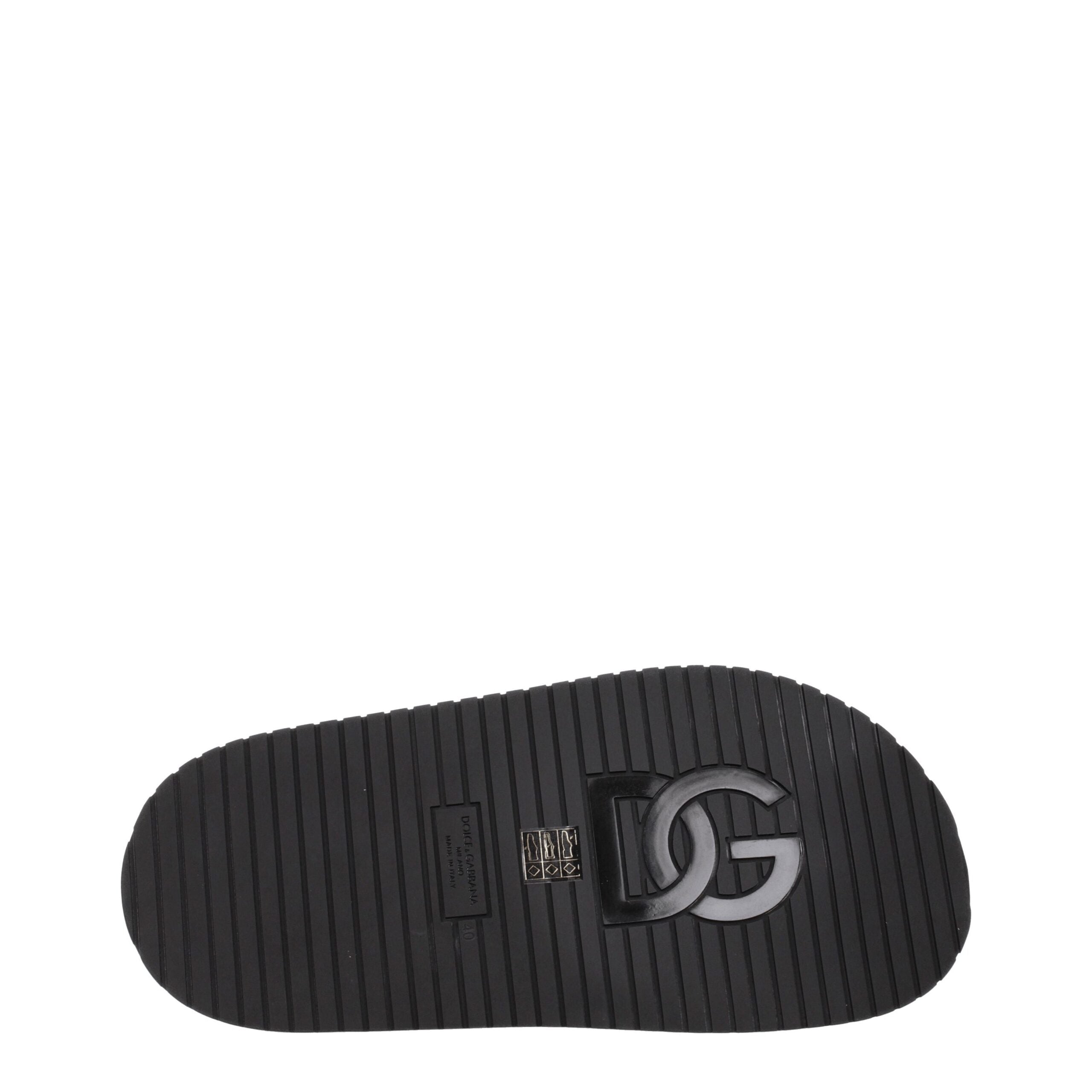 Dolce & Gabbana Black Leather Slippers Sandals