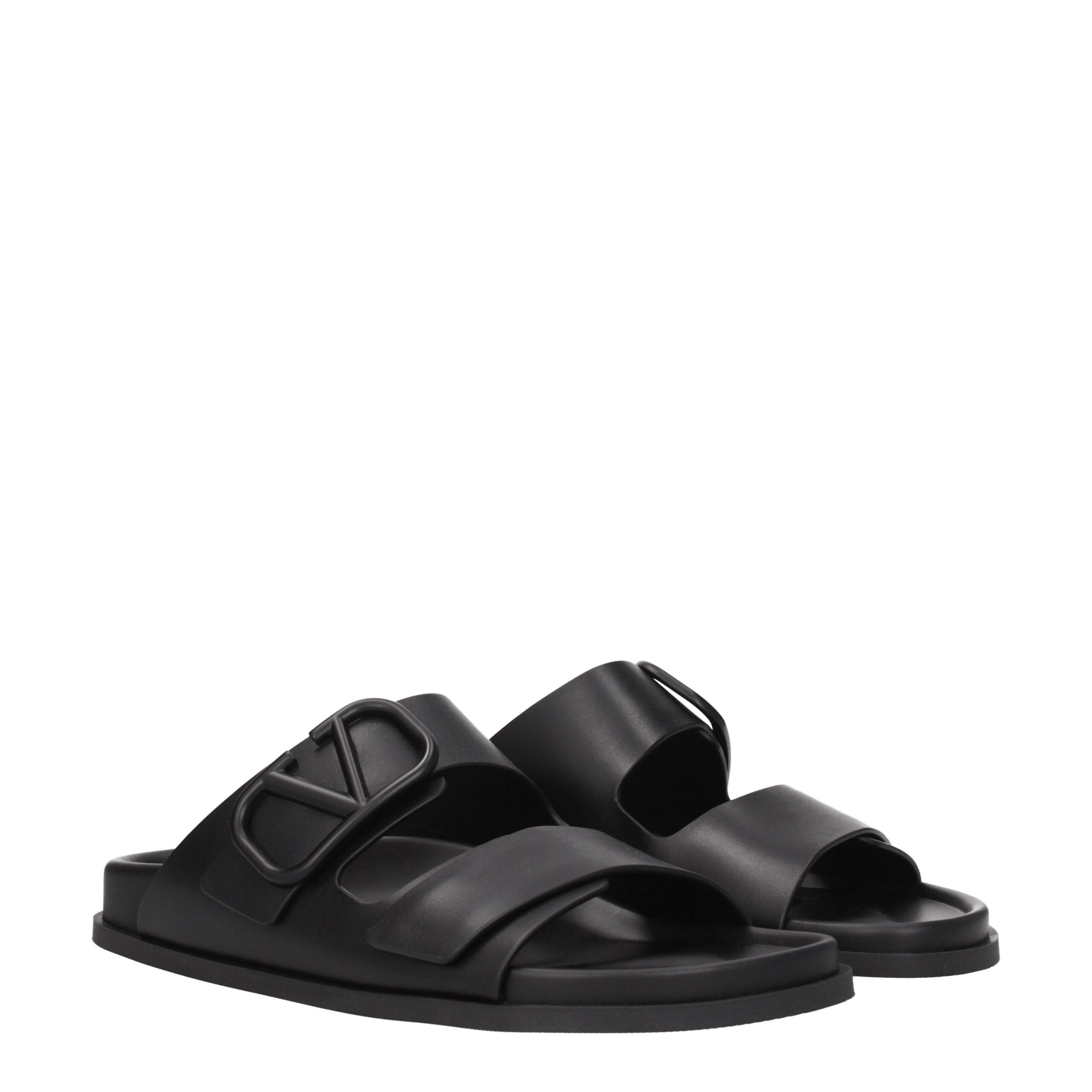 Valentino Garavani Black Leather Slippers Sandals