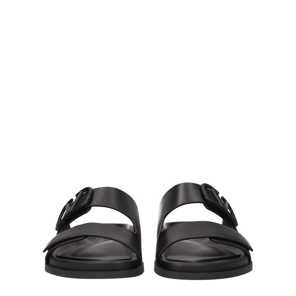 Valentino Garavani Black Leather Slippers Sandals