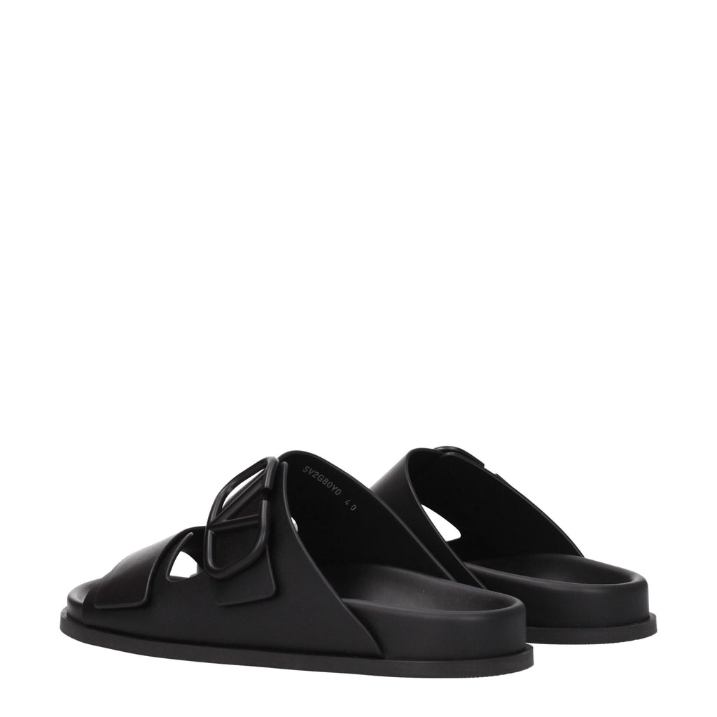 Valentino Garavani Black Leather Slippers Sandals