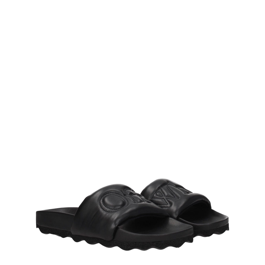 Off-White Black Leather Slippers Sandals