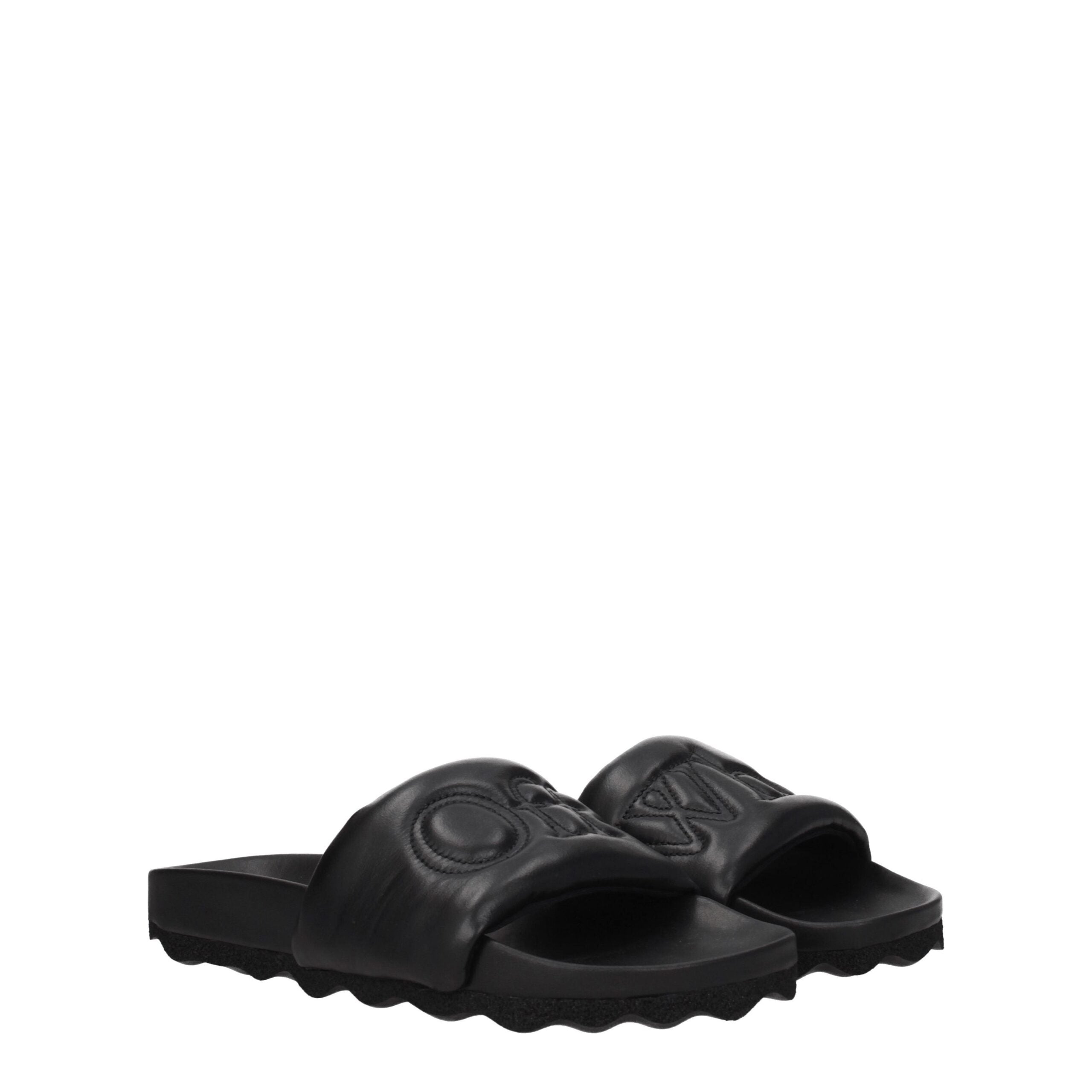 Off-White Black Leather Slippers Sandals