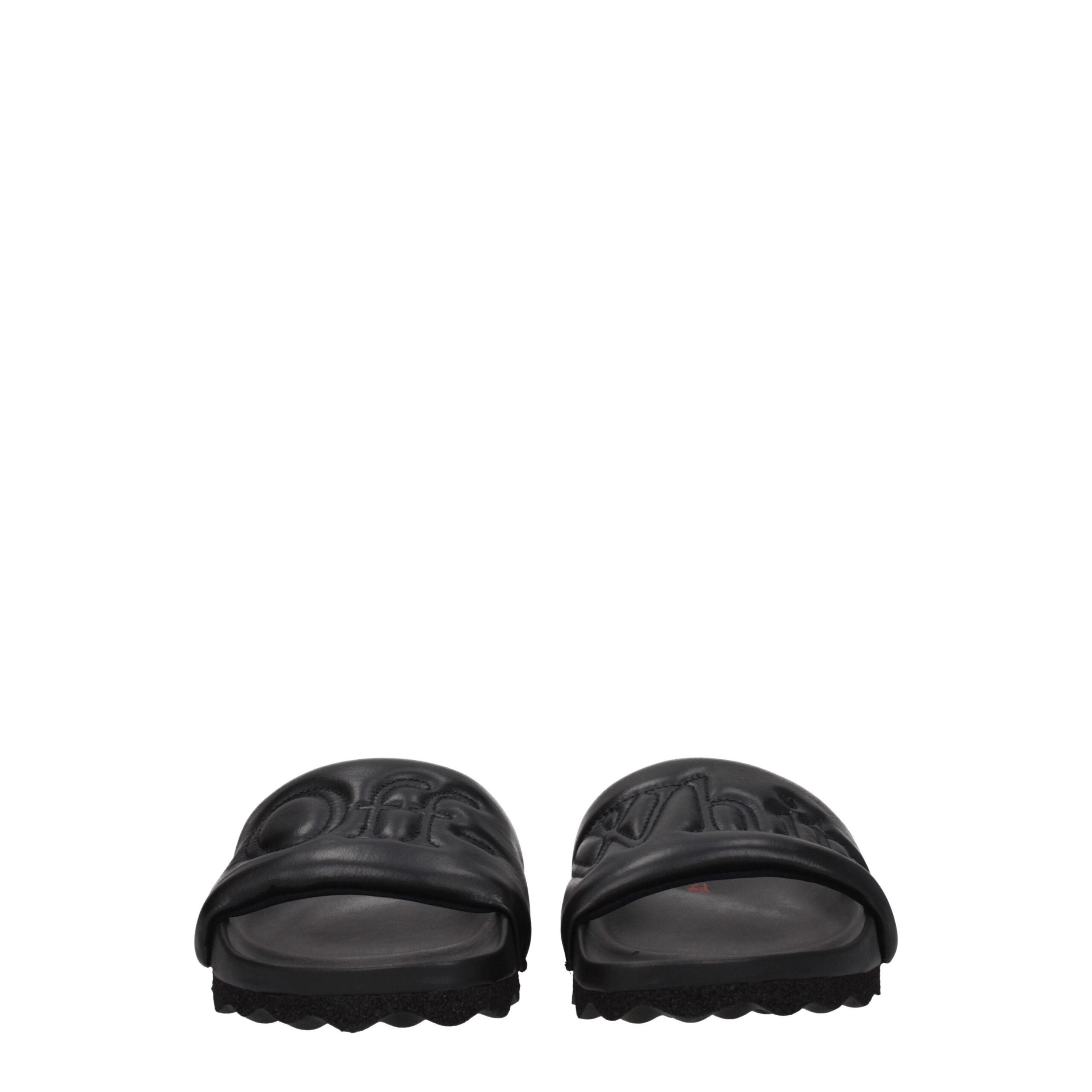 Off-White Black Leather Slippers Sandals