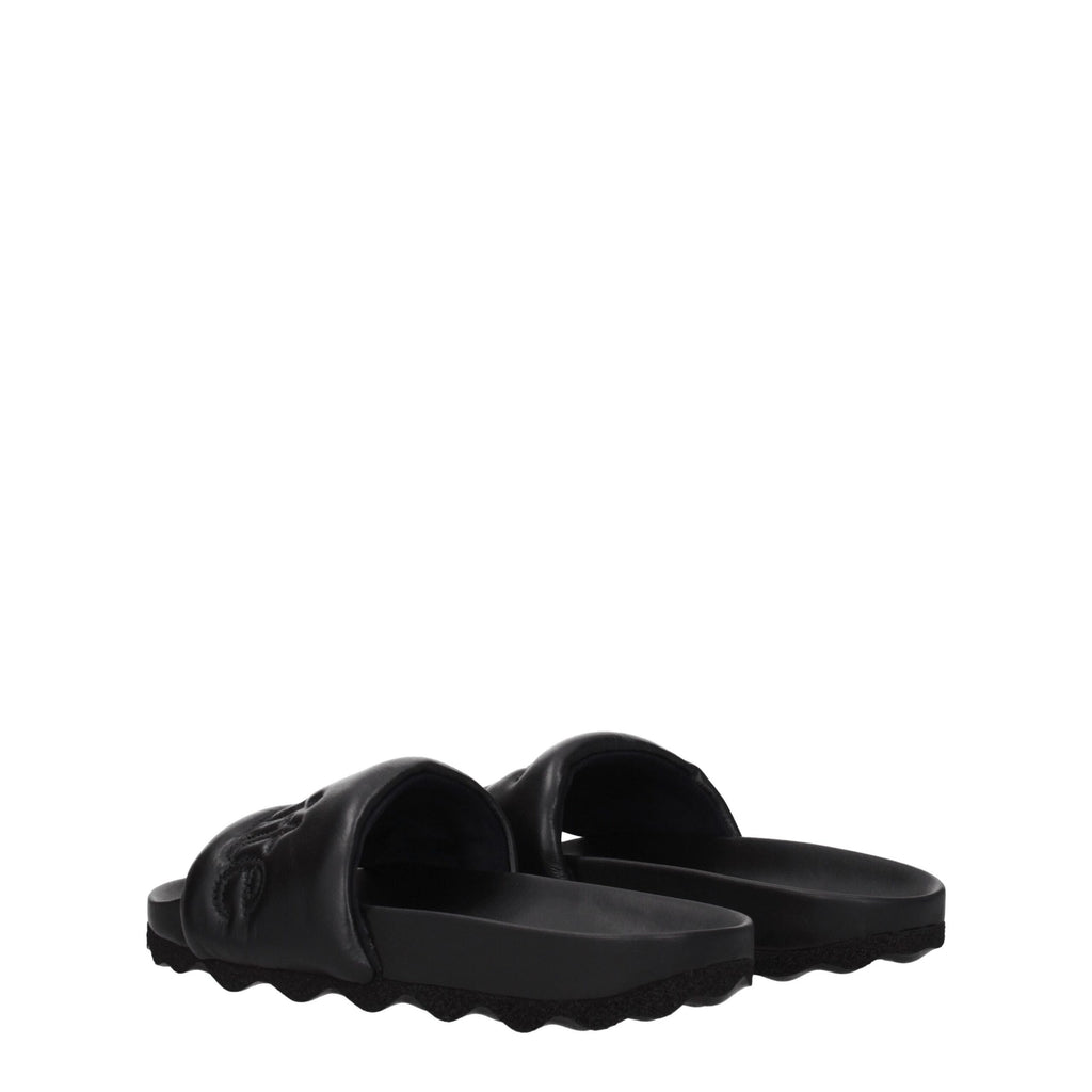 Off-White Black Leather Slippers Sandals