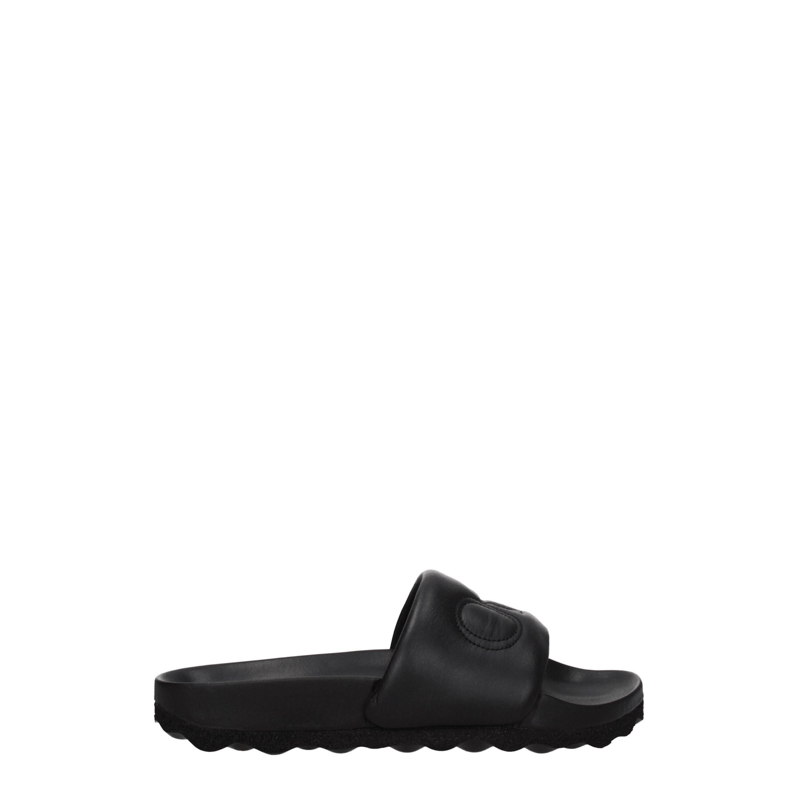 Off-White Black Leather Slippers Sandals