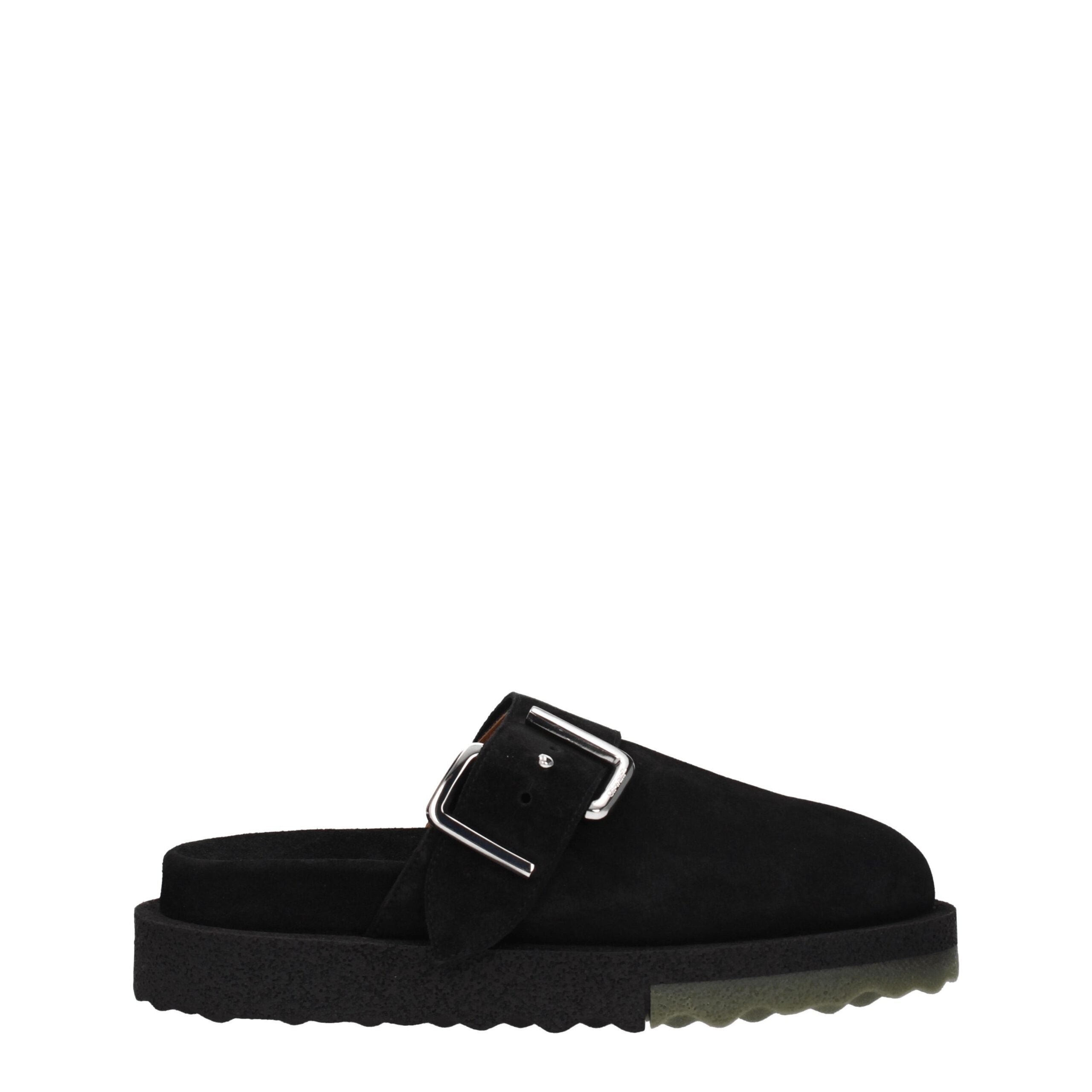 Off-White Black Leather Slippers Sandals