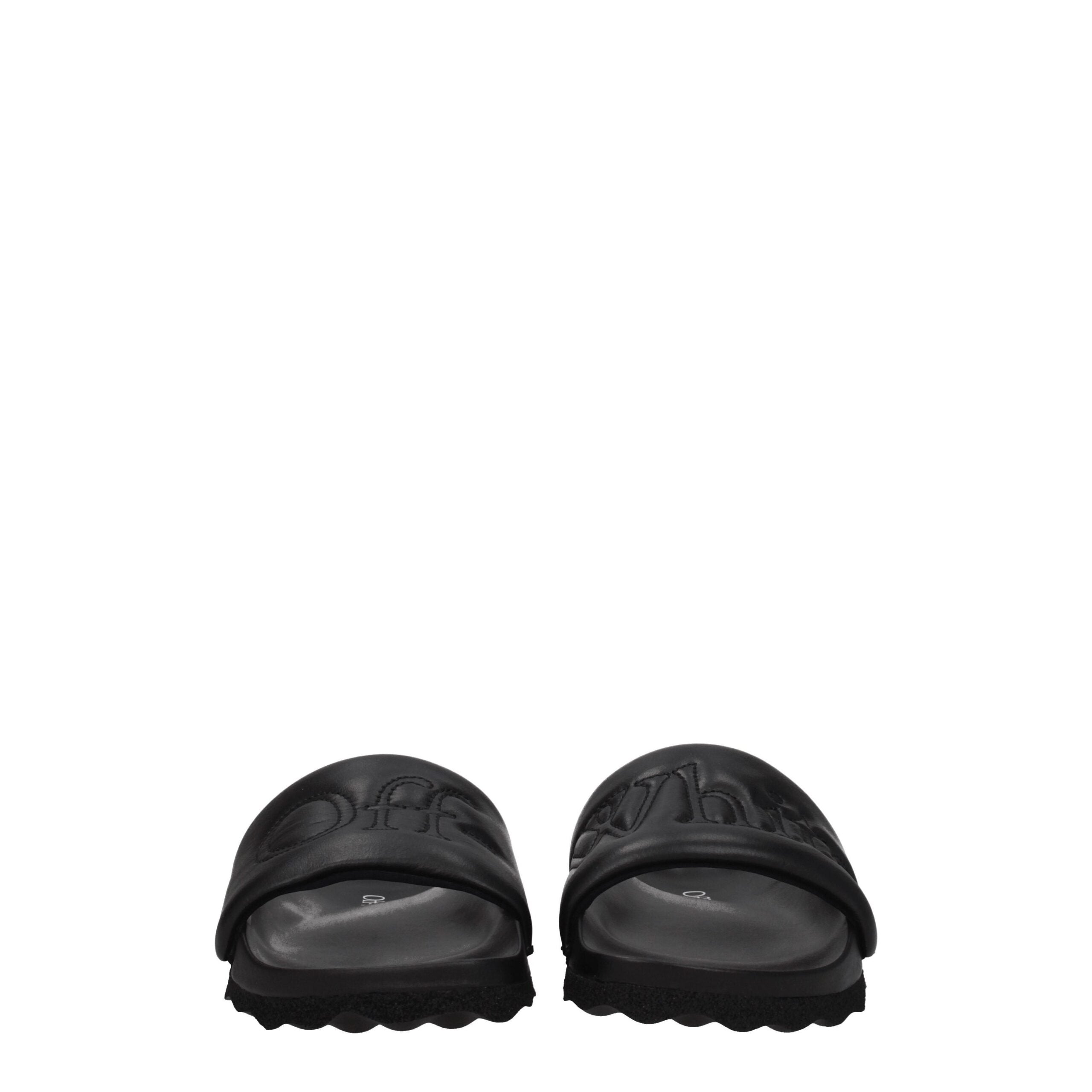 Off-White Black Leather Slippers Sandals