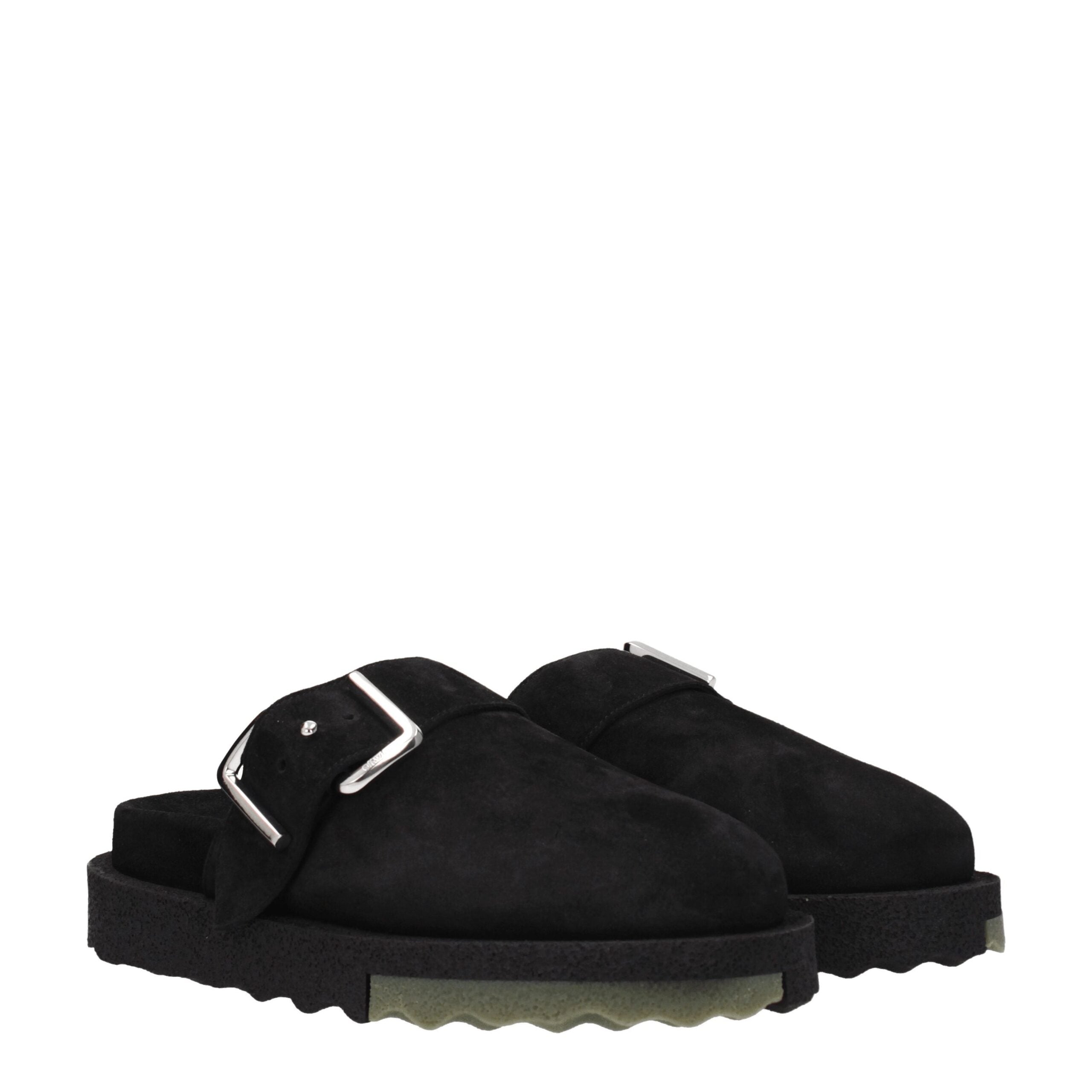 Off-White Black Leather Slippers Sandals