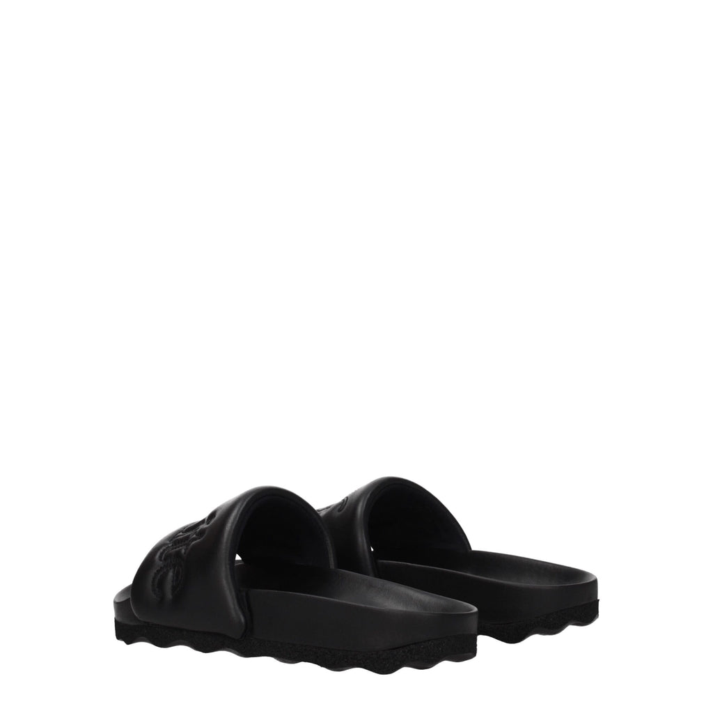 Off-White Black Leather Slippers Sandals