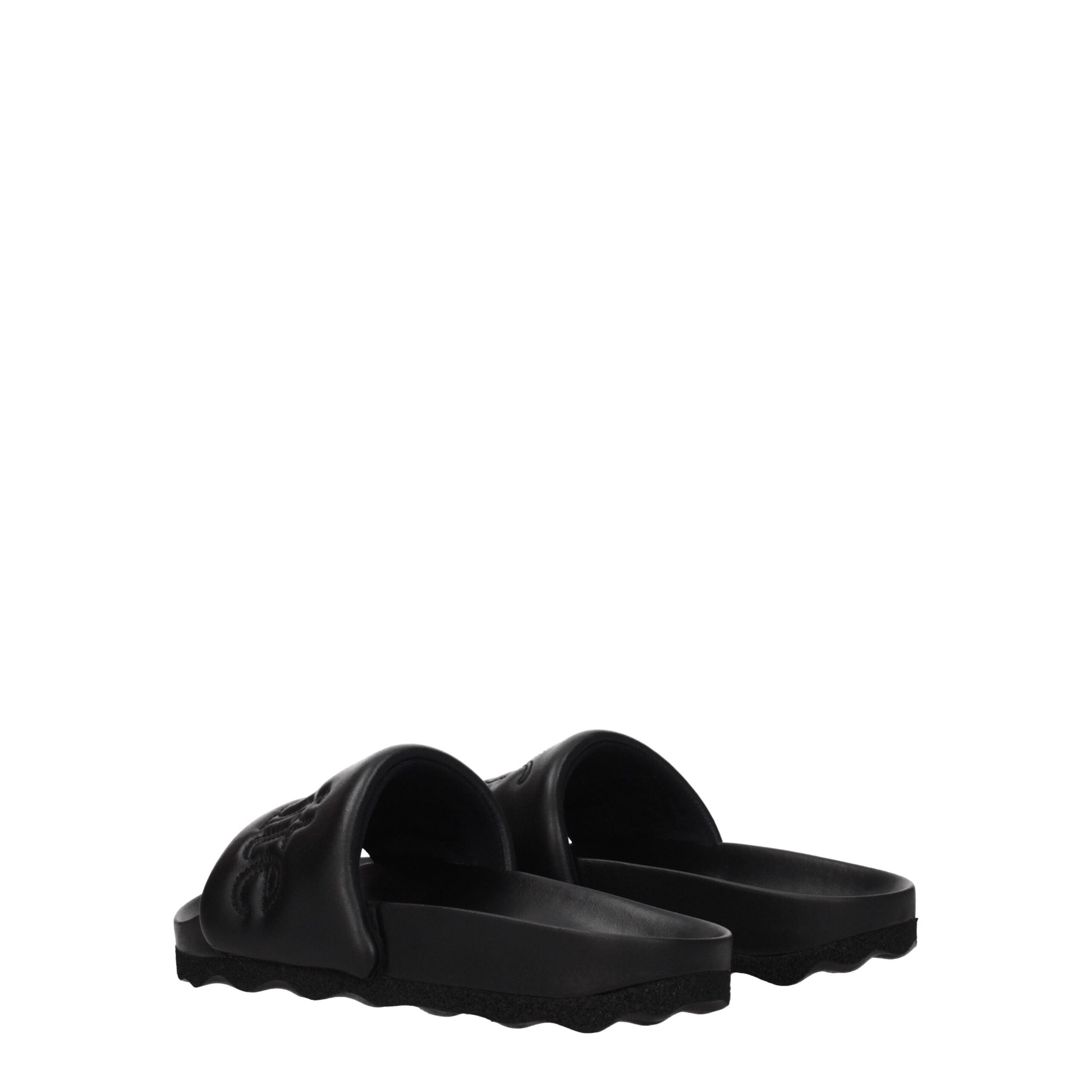 Off-White Black Leather Slippers Sandals